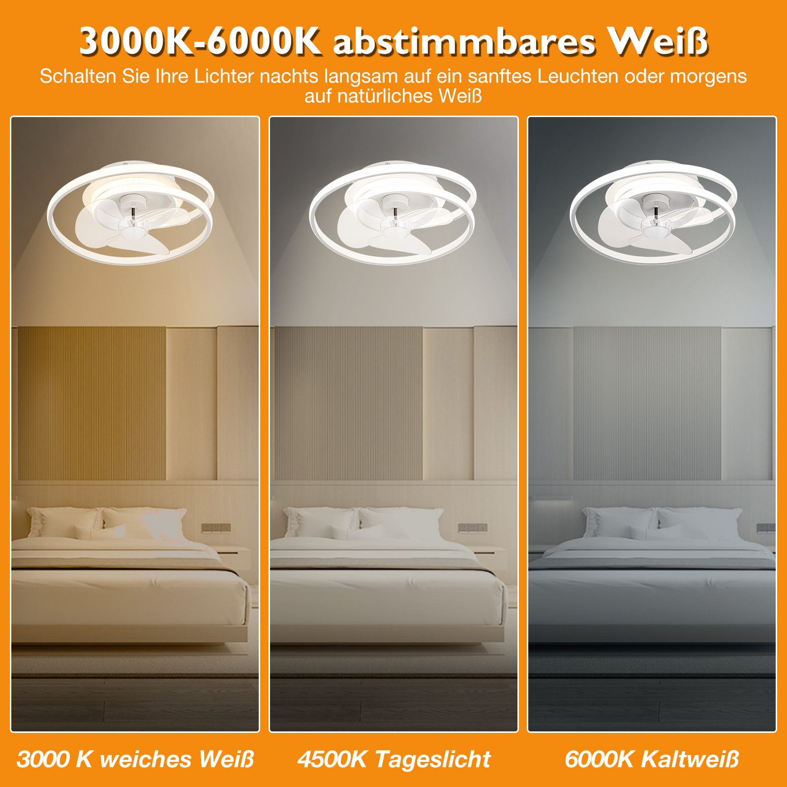 Deckenventilator LED Moderner Leise Beleuchtung Deckenlampe Dimmbar Fernbedienung,86W
