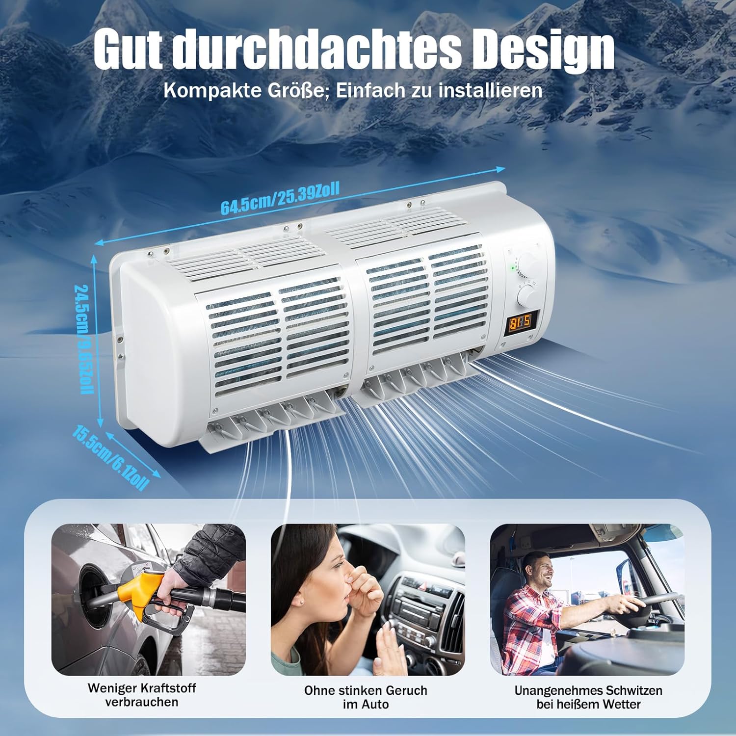 12V Auto Klimaanlage mit LCD Display 100W Auto-Klimaanlagengebläse für Lkw Gabelstapler Wohnmobile und Erntemaschinen Geräuschpegel 65 dB verstellbare Temperaturen 16 bis 30°C