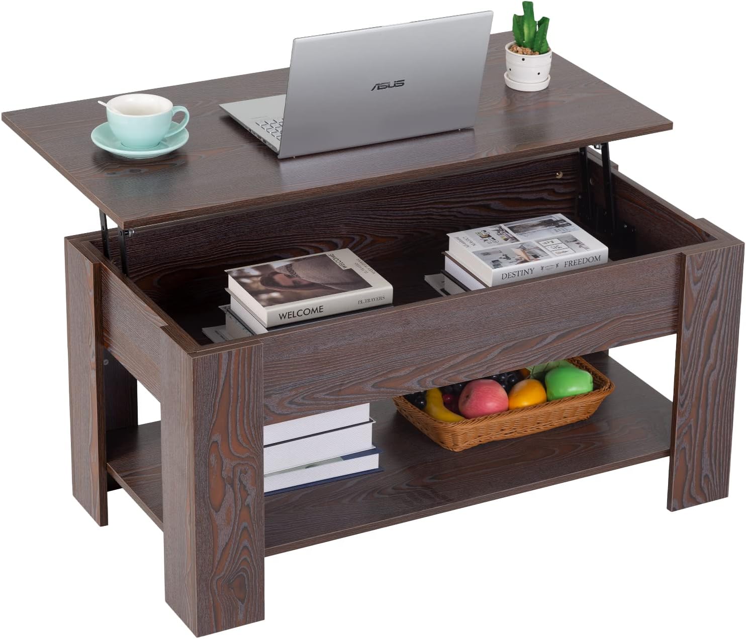 FDW Lift Top Coffee Table with Hidden Compartment and Storage Shelf