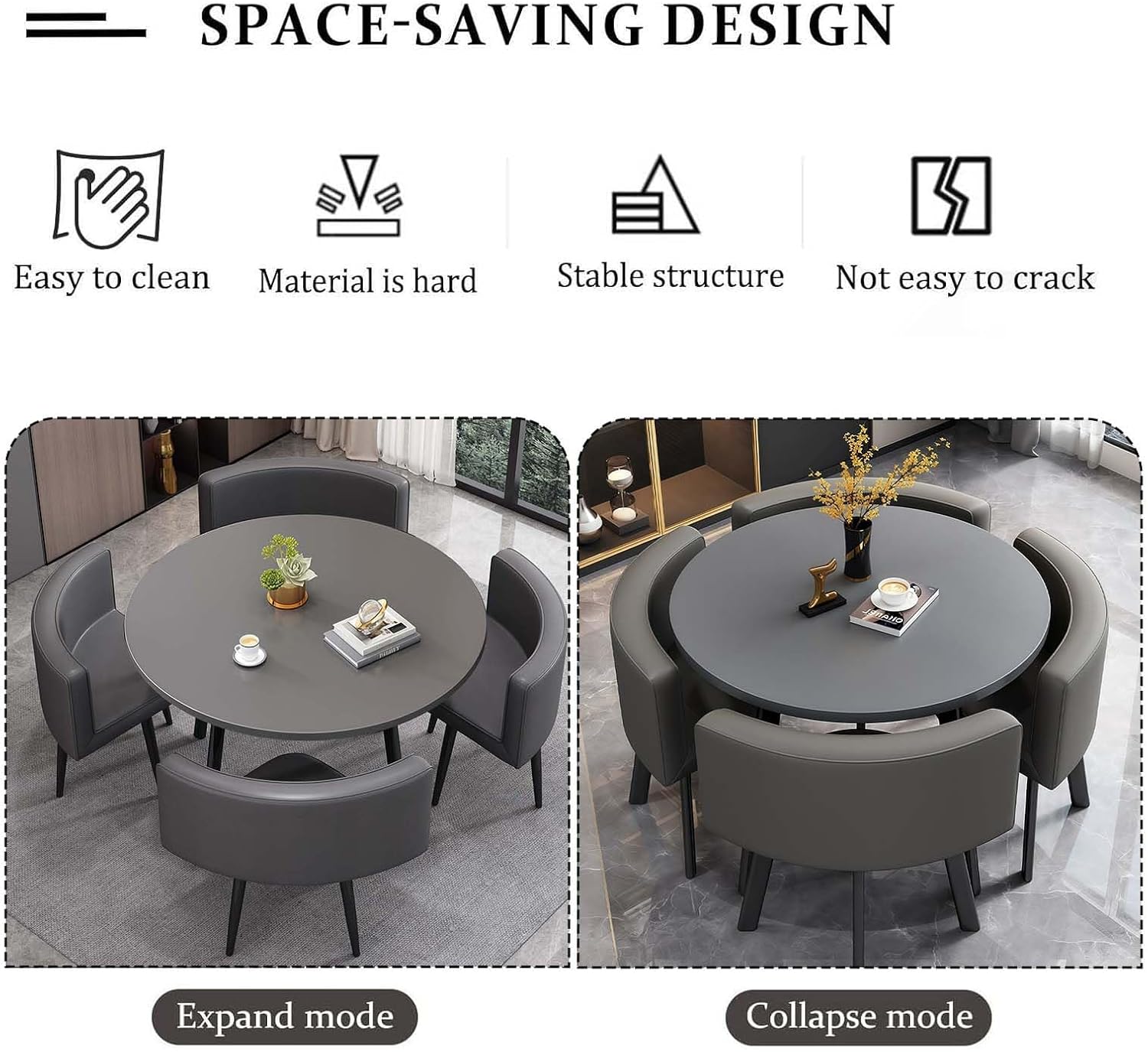 Esstisch Tisch mit 4 stühlen Set,esstisch Rundem klein Küchentisch esszimmertisch 90 cm, für 4-6 Personen, für Esszimmer, Küche, Wohnzimmer, modern Küchenstühle