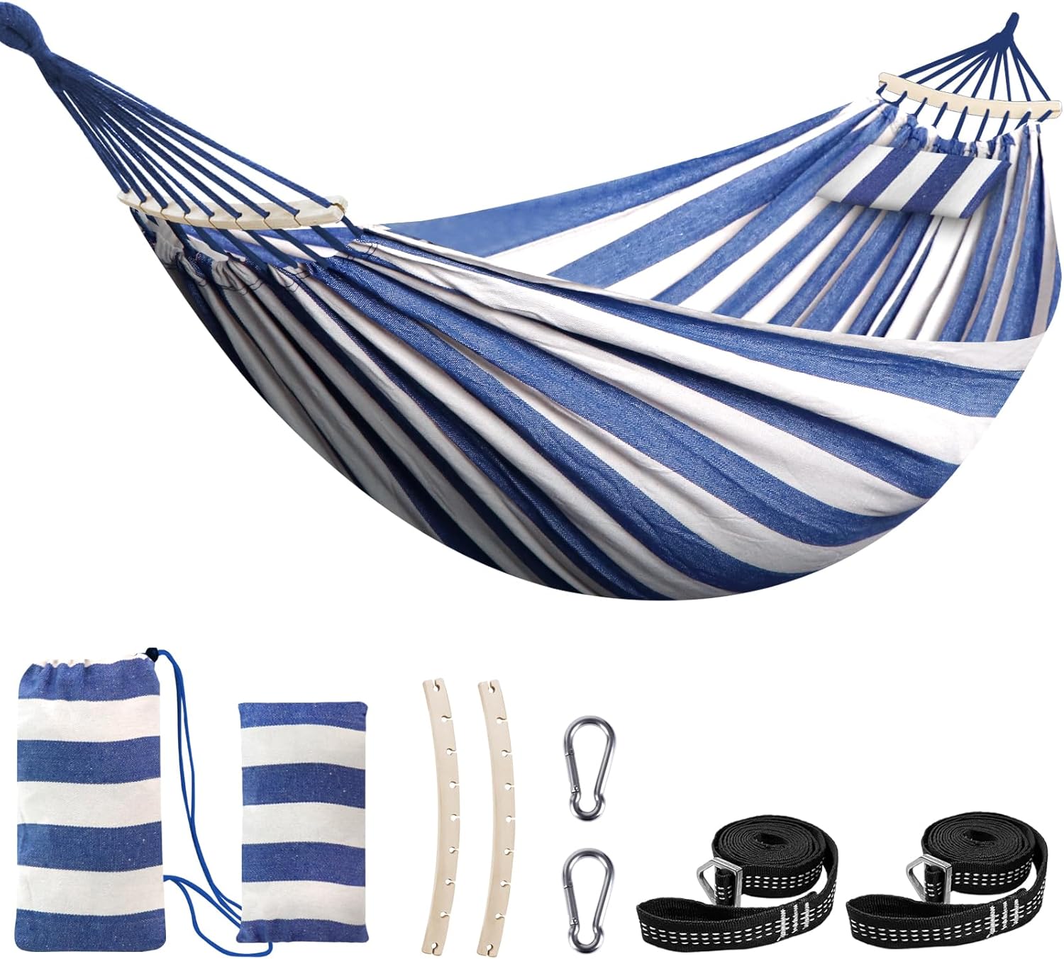 Chihee Amaca in cotone Morbida Traspirante Amaca da campeggio Regge fino a 300 kgAmaca portatile con barra divisoria staccabile Cuscino 2 robuste fettucce 2 moschettoni Interno Esterno