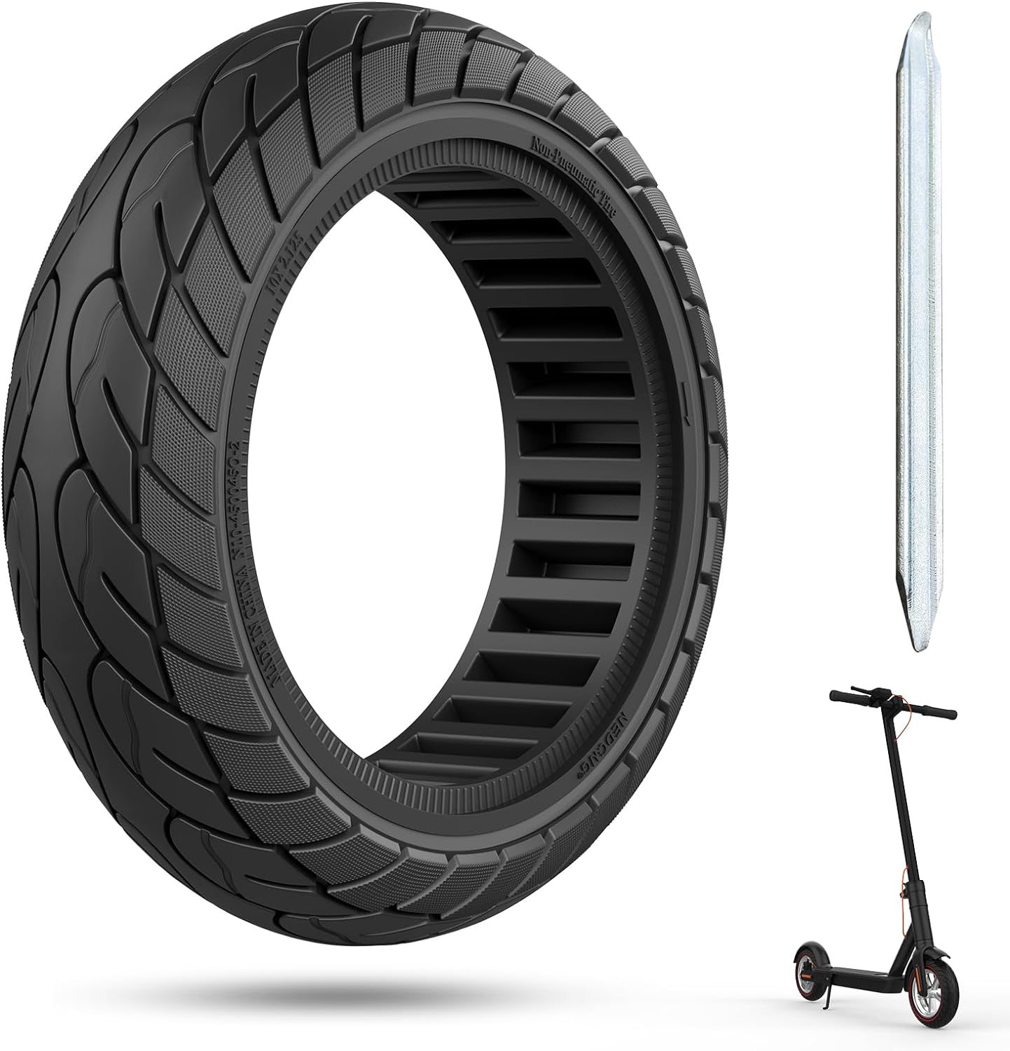 OUXI Pneumatico Solido per 10x2,125 Scooter Elettrico Altamente Flessibile, 10x2,125 Pollici con 1 Strumento di Montaggio per Scooter Elettrico Pneumatico in Gomma Solida-2pc