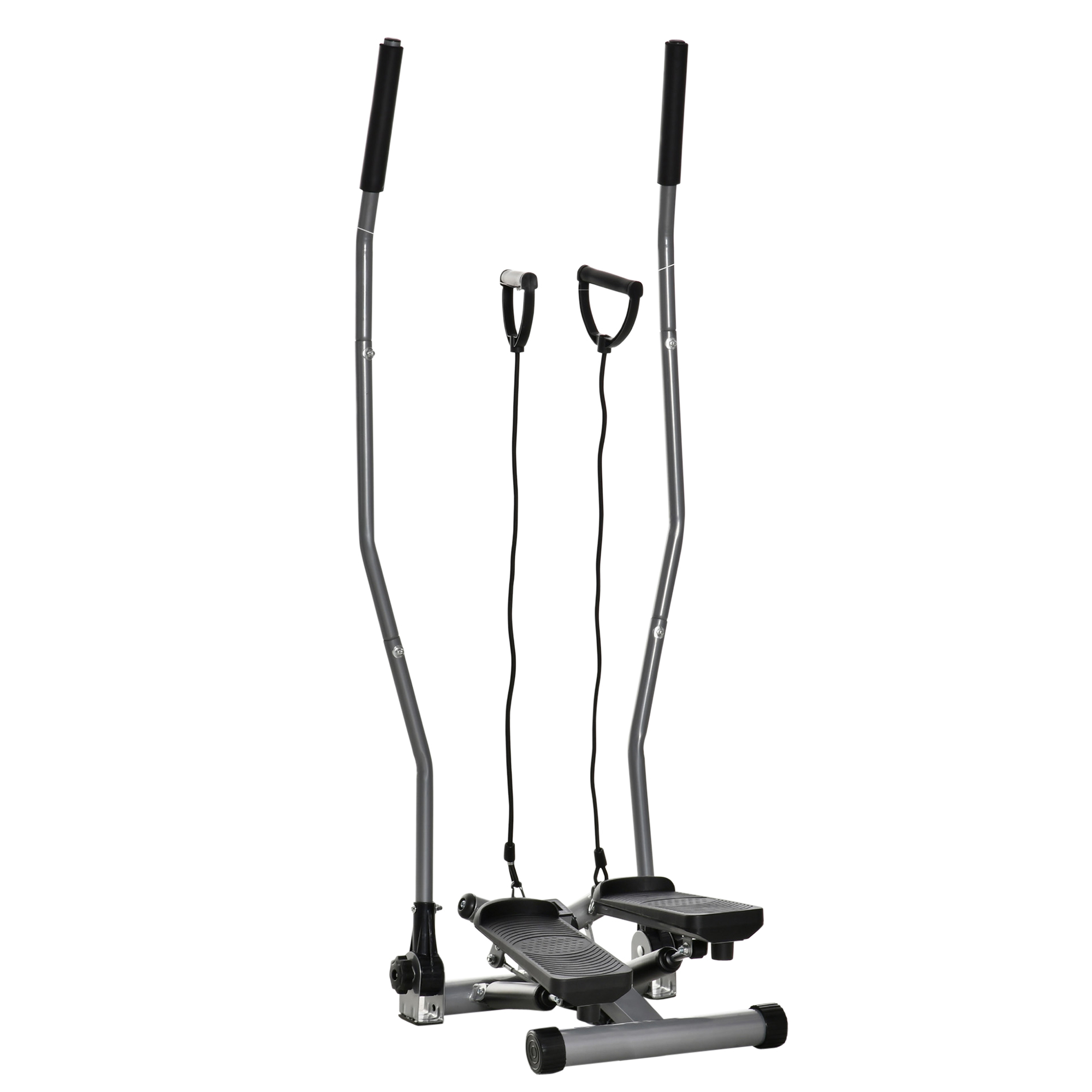 HOMCOM Stepper mit Griffen und Extensoren Fitnessgerät mit LCD-Display aus Stahl ABS 54 x 40 x 135 cm Schwarz und Silber