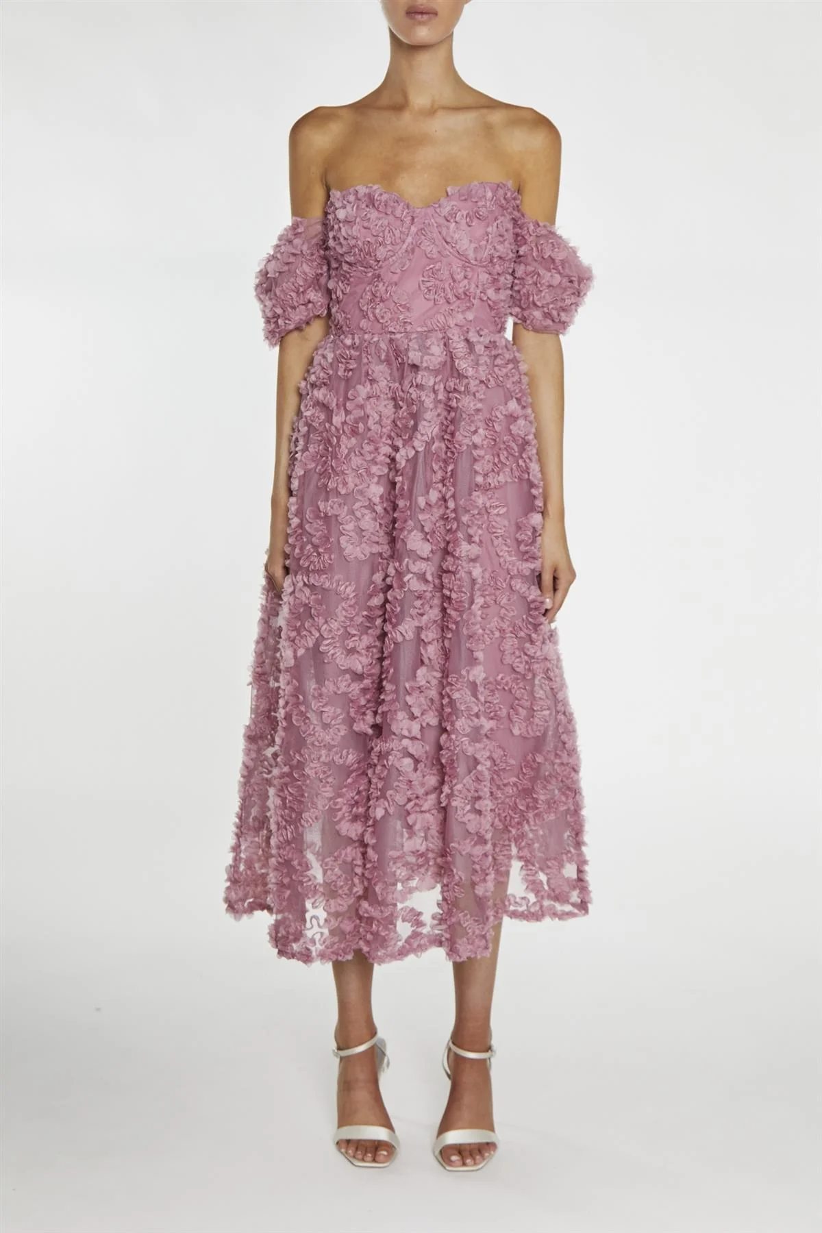 Amelia Dusty Rose Bardot Bust Cup Midi Dress