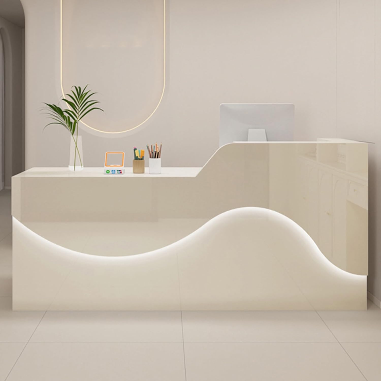 Scrivania per reception con cassetto con serratura beige 120 cmModern BancoFront desk con r for & Hotel Reception Elegante e funzionale
