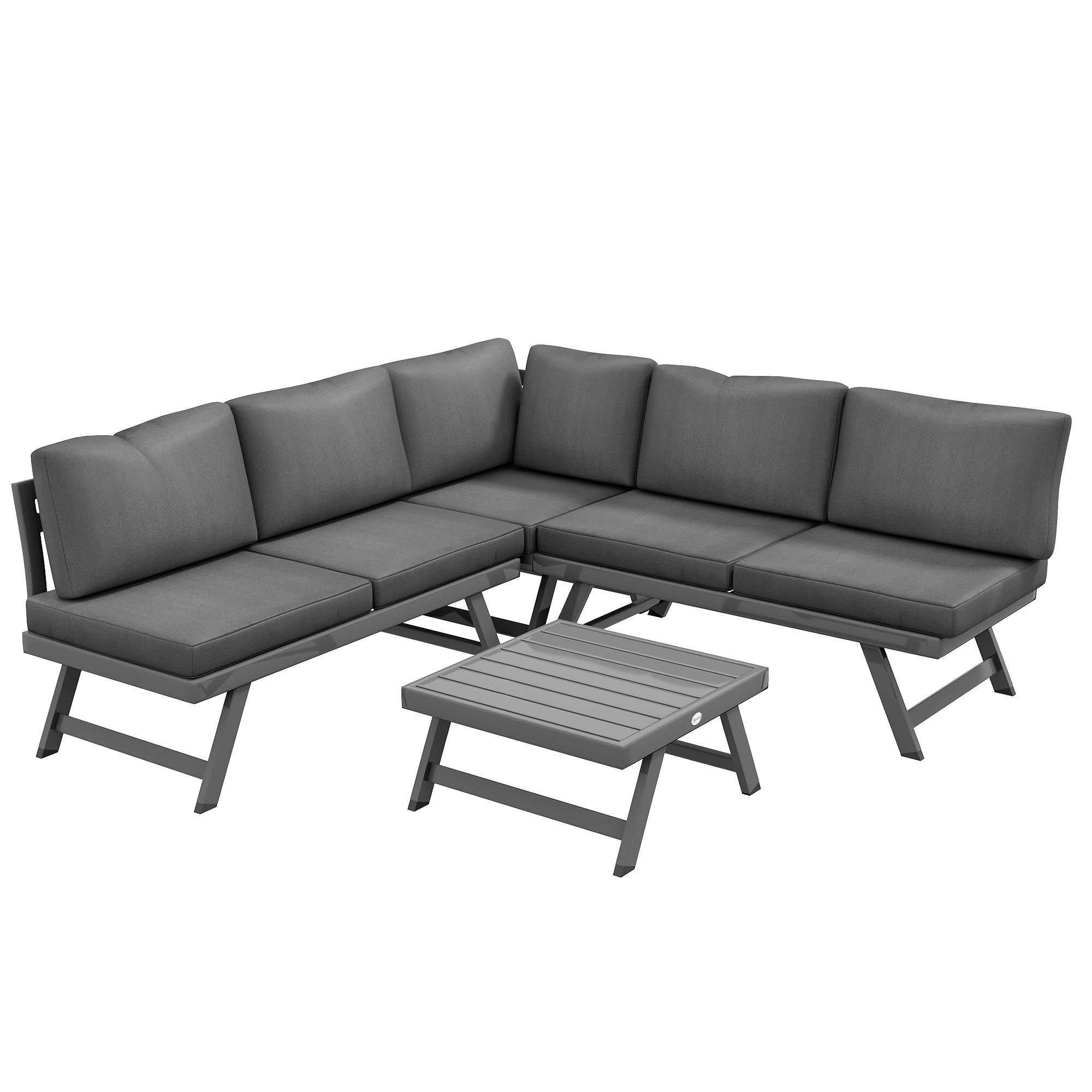 Outsunny Garten-Sitzgruppe Eck- und Convertible 4-teilig mit 2 Zweisitzer-Sofas, 1 Eckstuhl und 1 Couchtisch