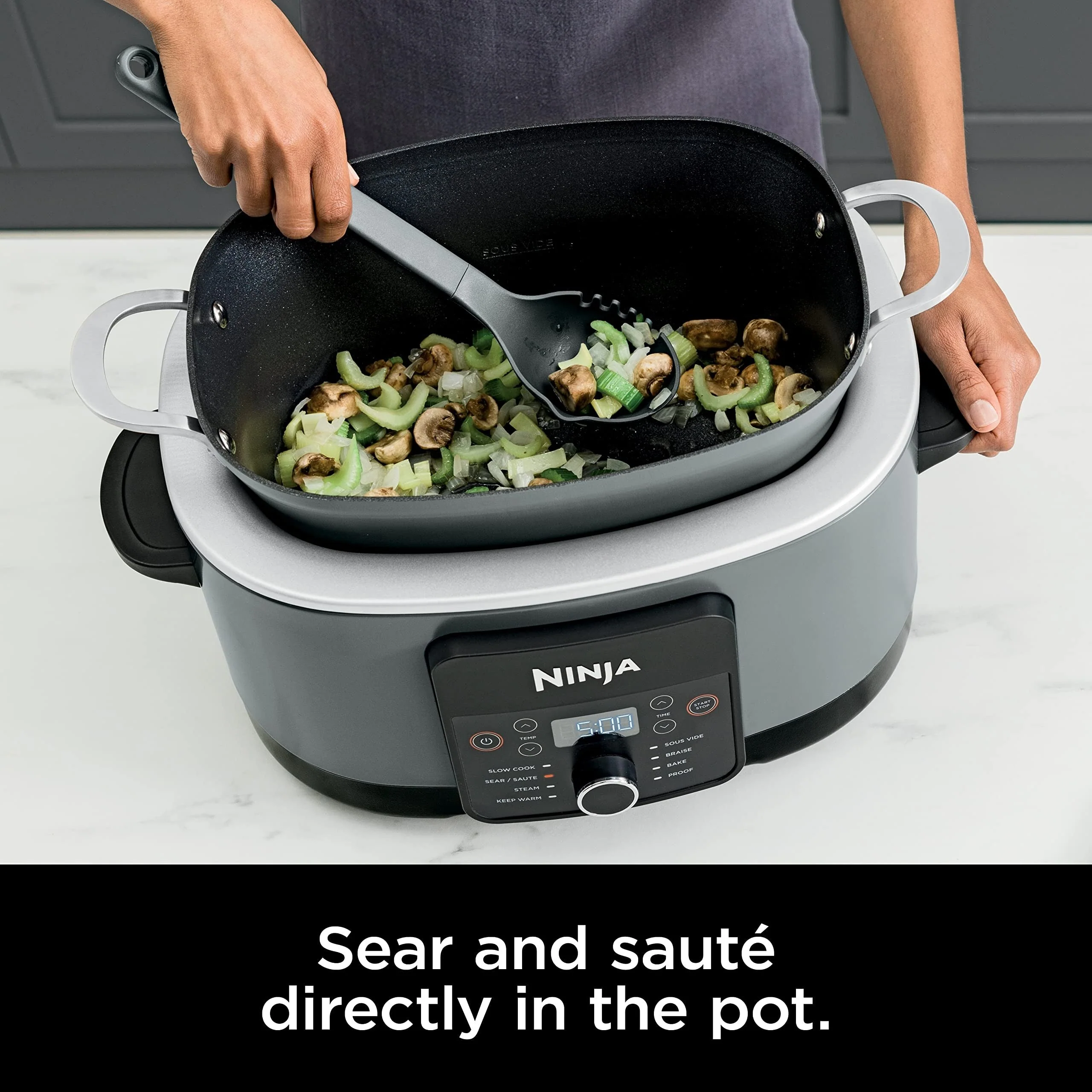 8.5 Quart Multi-Cooker, with 8-in-1 Slow Cooker, Dutch Oven, Steamer, Glass Lid, Integrated Spoon, Oven Safe Pot to 500°F