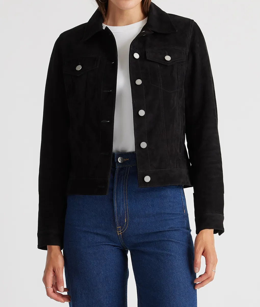 Patricia Black Suede Trucker Jacket
