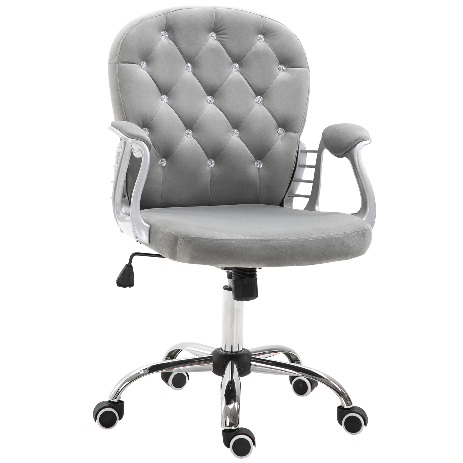 Vinsetto Bürostuhl, Ergonomisch Schreibtischstuhl mit Armlehne, Gepolsterter Rückenlehne, Höhenverstellbar Computerstuhl mit Velvetoptik, Drehstuhl für Home Office, Grau