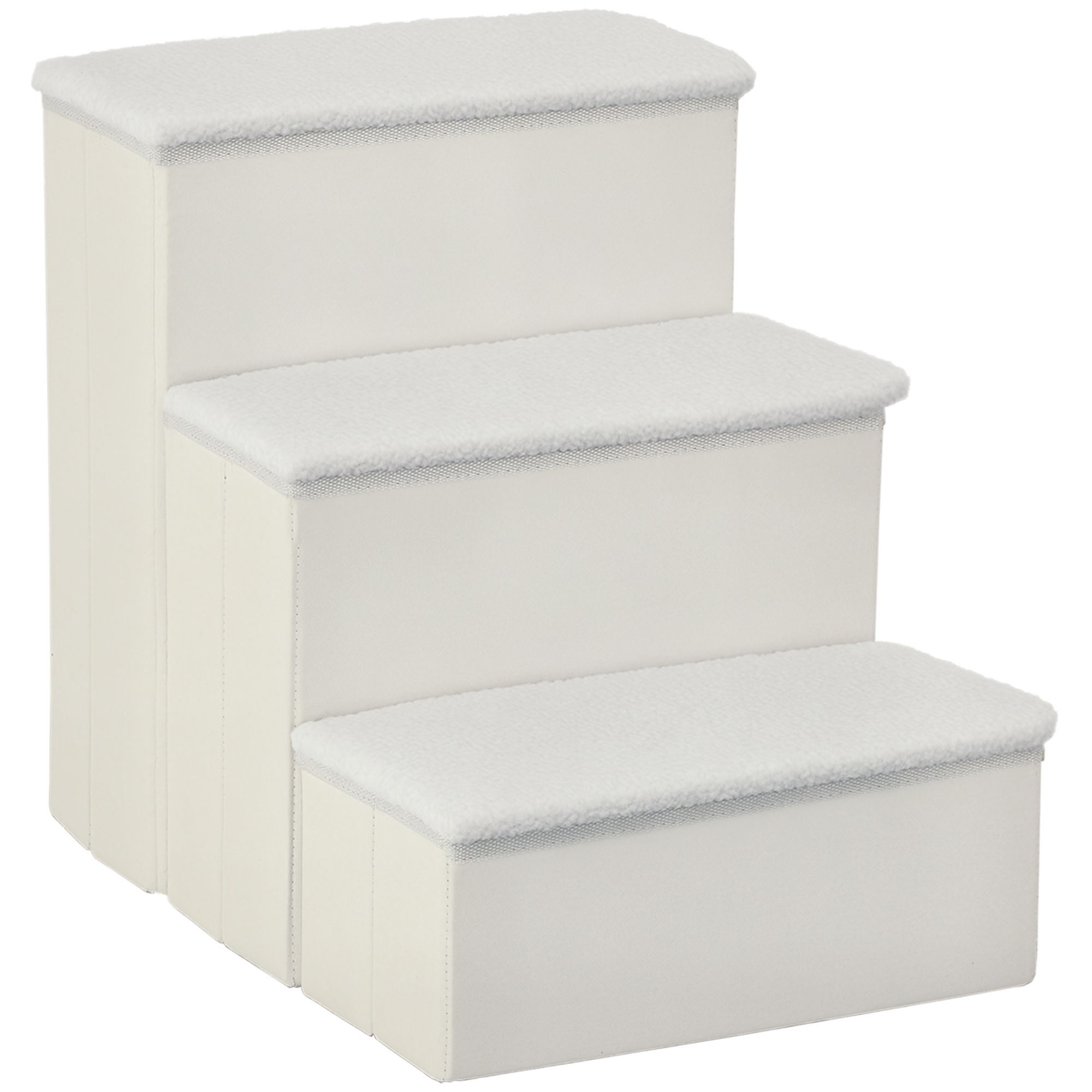 PawHut Haustiertreppe Katzentreppe Hundetreppe Faltbar 3 Stufen Tiertreppe mit Stauraum für Katzen und Hunde MDF Weiß 40 x 54 x 48 cm