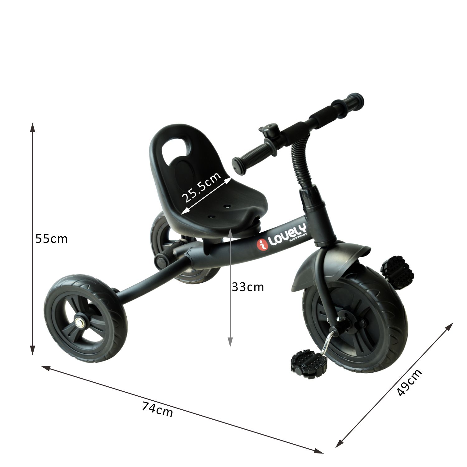 HOMCOM Dreirad Kinderdreirad Kleinkinder Rad Schwarz Metall