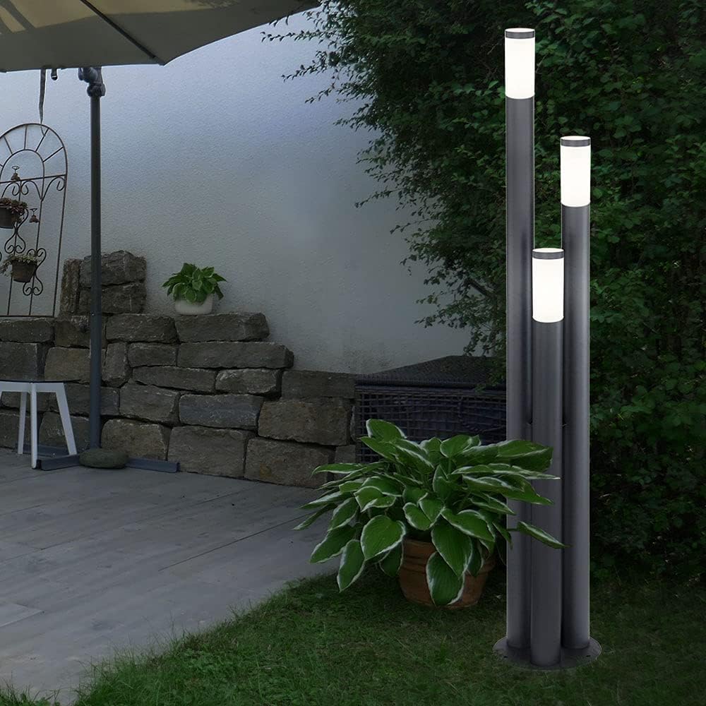 Außenleuchte Stehlampe Wegeleuchte außen Gartenlampen anthrazit IP44, Edelstahl Kunststoff opal modern, 1x LED warmweiß, DxH 28x170cm