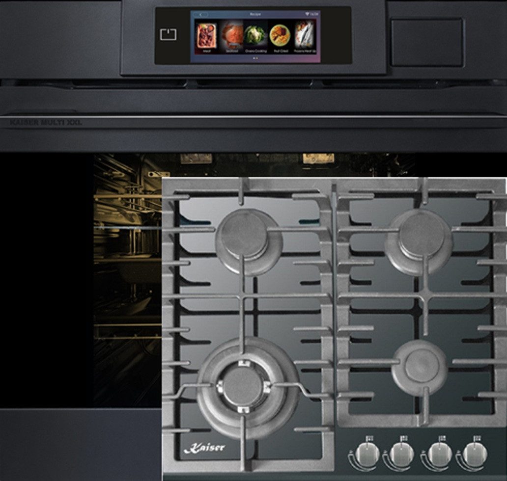 Backofen-Set Herd Set Autark Einbaubackofen XXL Multi 37,Multifunktions-Elektro-Dampfbackofen mit Dampfreinigung, 60 cm+Gas-Kochfeld 60 cm EH 6341+KCG 6383
