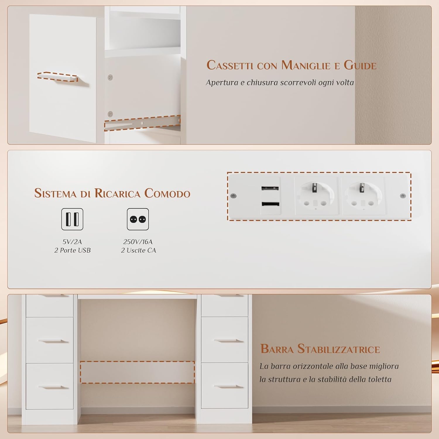 JUMMICO 108 cm Makeup Vanity Table with 10 LED Lights, 3 Colours, Adjustable Brightness, Makeup Desk with Sockets, 7 Drawers and 6 Open Shelves, Makeup Table (White)