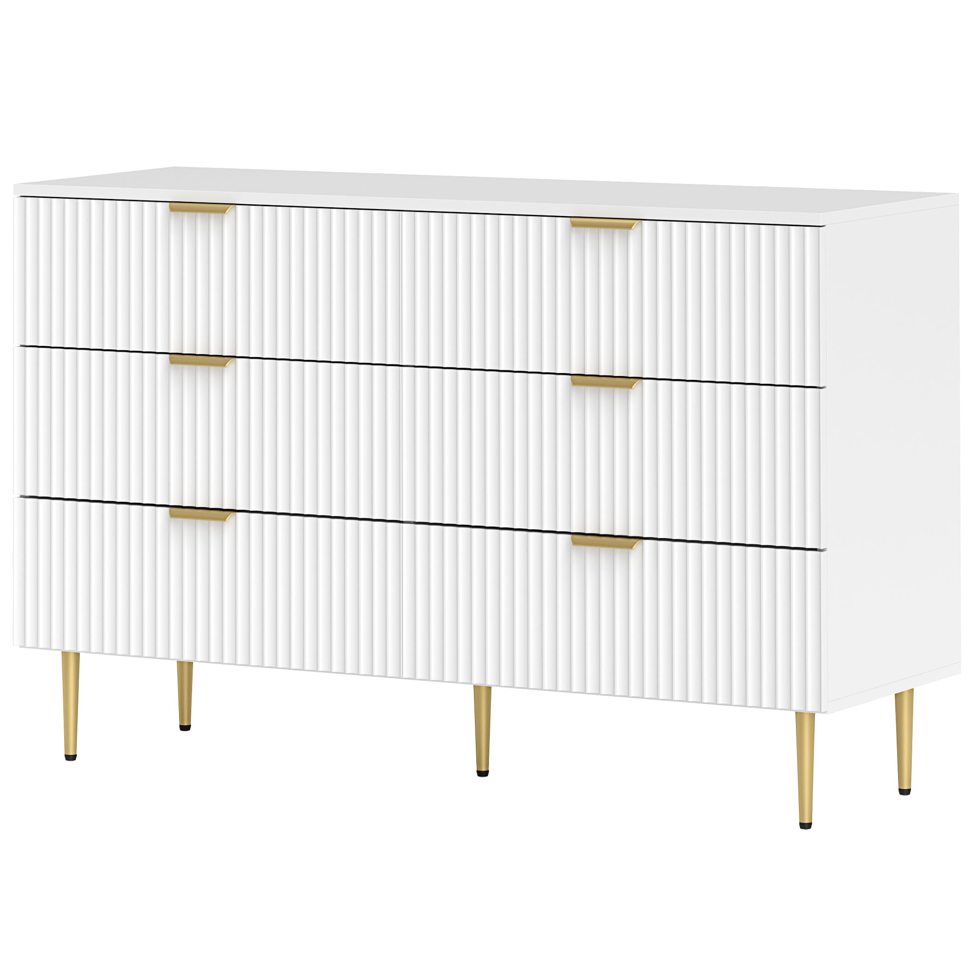 HOMCOM Kommode 6 Schubladen Schlafzimmerkommode moderne Aufbewahrungsmöbel mit Griffen und goldenen Füßen, 120 x 40 x 76,5 cm, Weiß