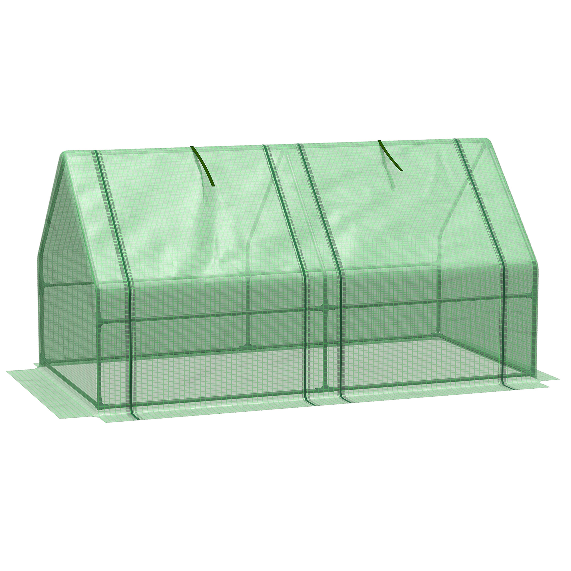Outsunny Gewächshaus mit 2 Rollfenster, PE-Gitterfolie, Foliengewächshaus aus Stahl, Treibhaus für Balkon, Garten, Tomatenhaus 180x90x90cm, Tomatengewächshaus für Gemüse, Blumen, Pflanzen, Grün