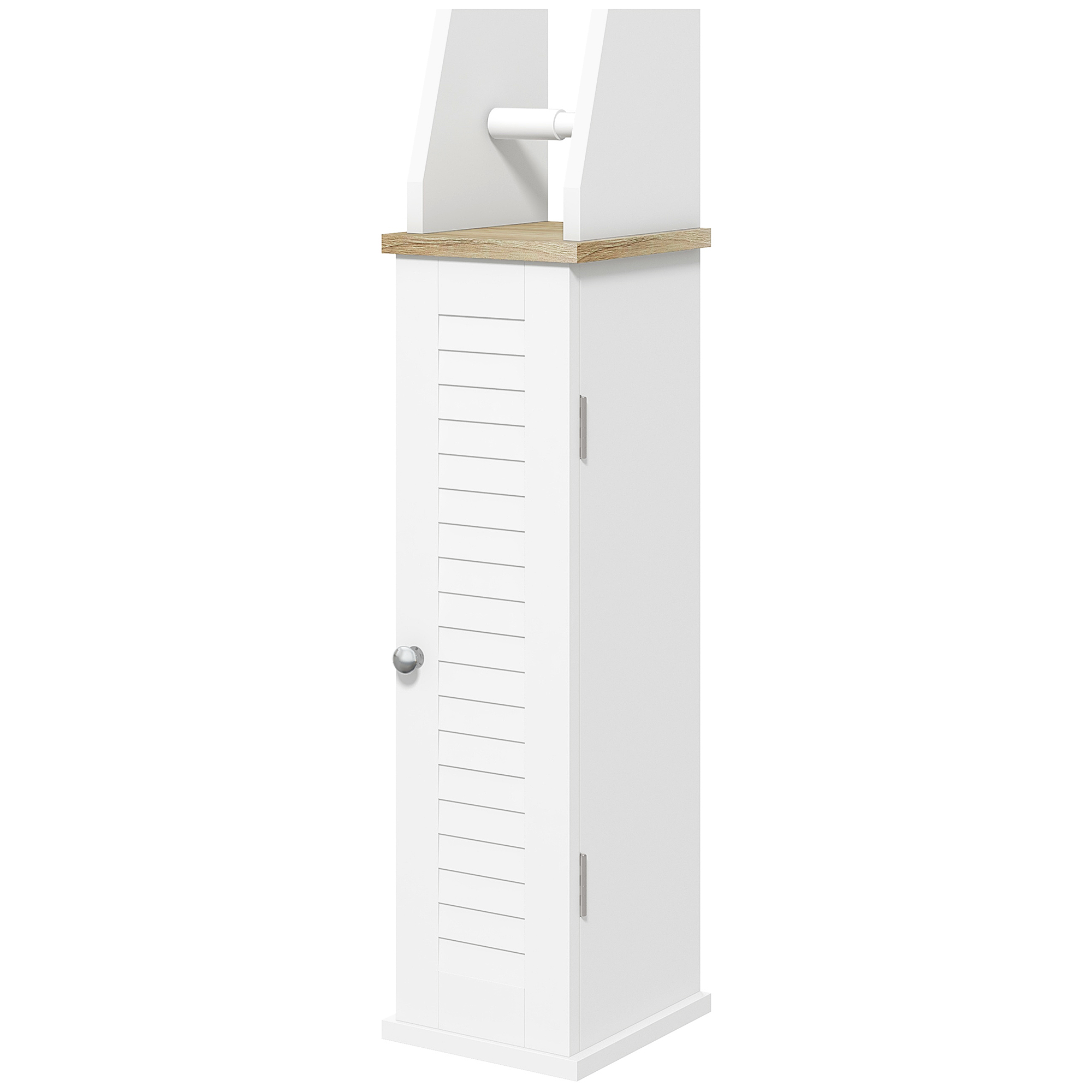 kleankin Badezimmermöbel Toilettenpapierhalter mit Schrank und höhenverstellbarem Regal 18 x 20 x 80 cm Weiß