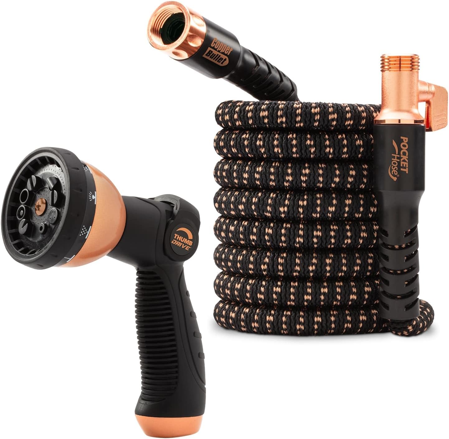 Pocket Hose Copper Bullet 50FT Expandable Garden Hose with 10 Pattern Nozzle, Lead Free, No Kink, Ultra Lightweight, 3/4&prime;&prime; Copper Fittings