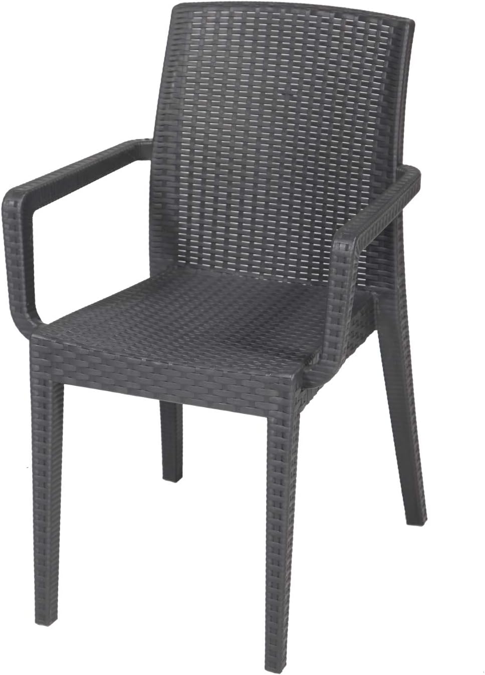 Dimaplast2000 AMZ004 Set Garden Top Table and 6 Armchairs in Resin Rattan Effect for Garden, Anthracite, 140 x 80 x 72 cm