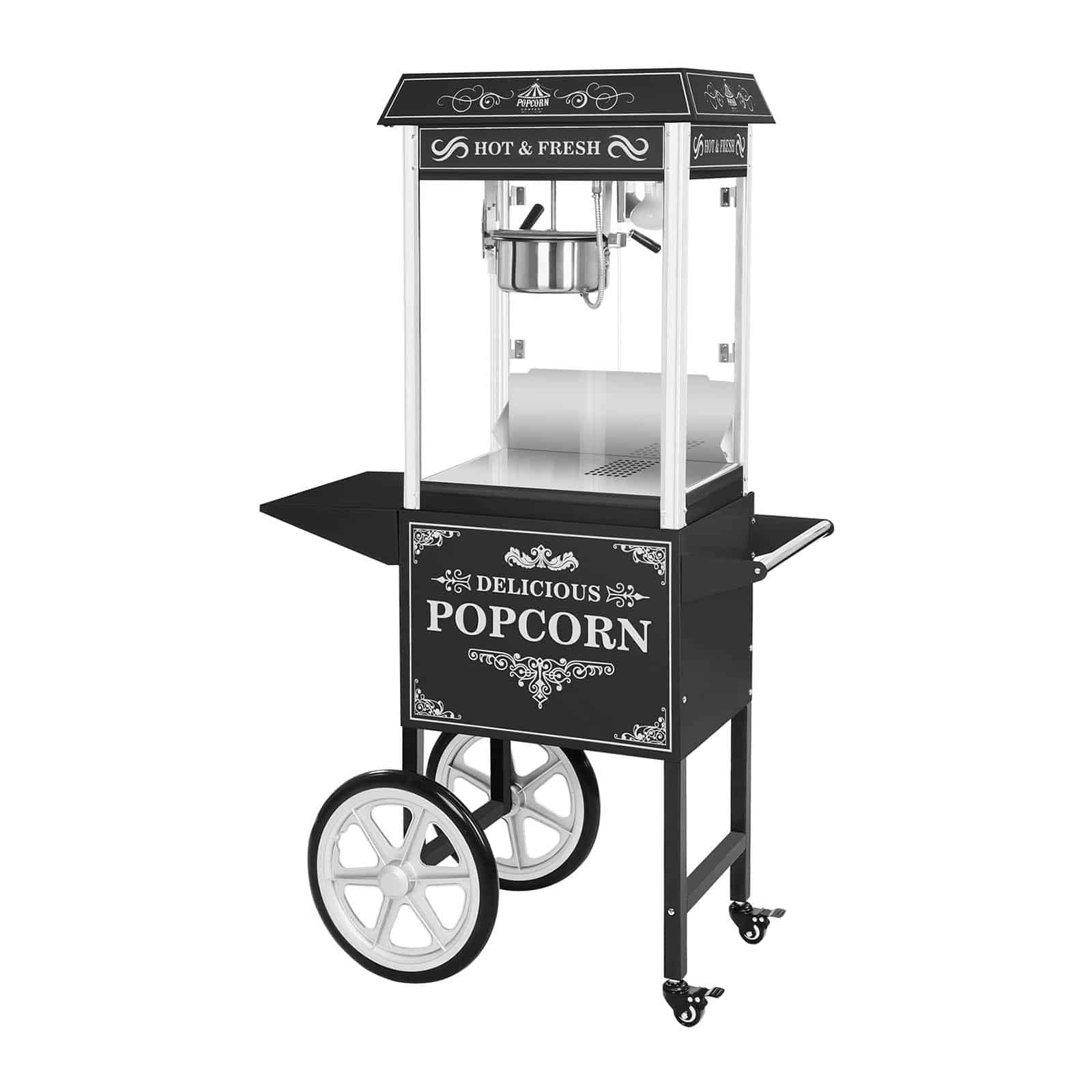 Set macchina per popcorn con carrello nero dal look retrò