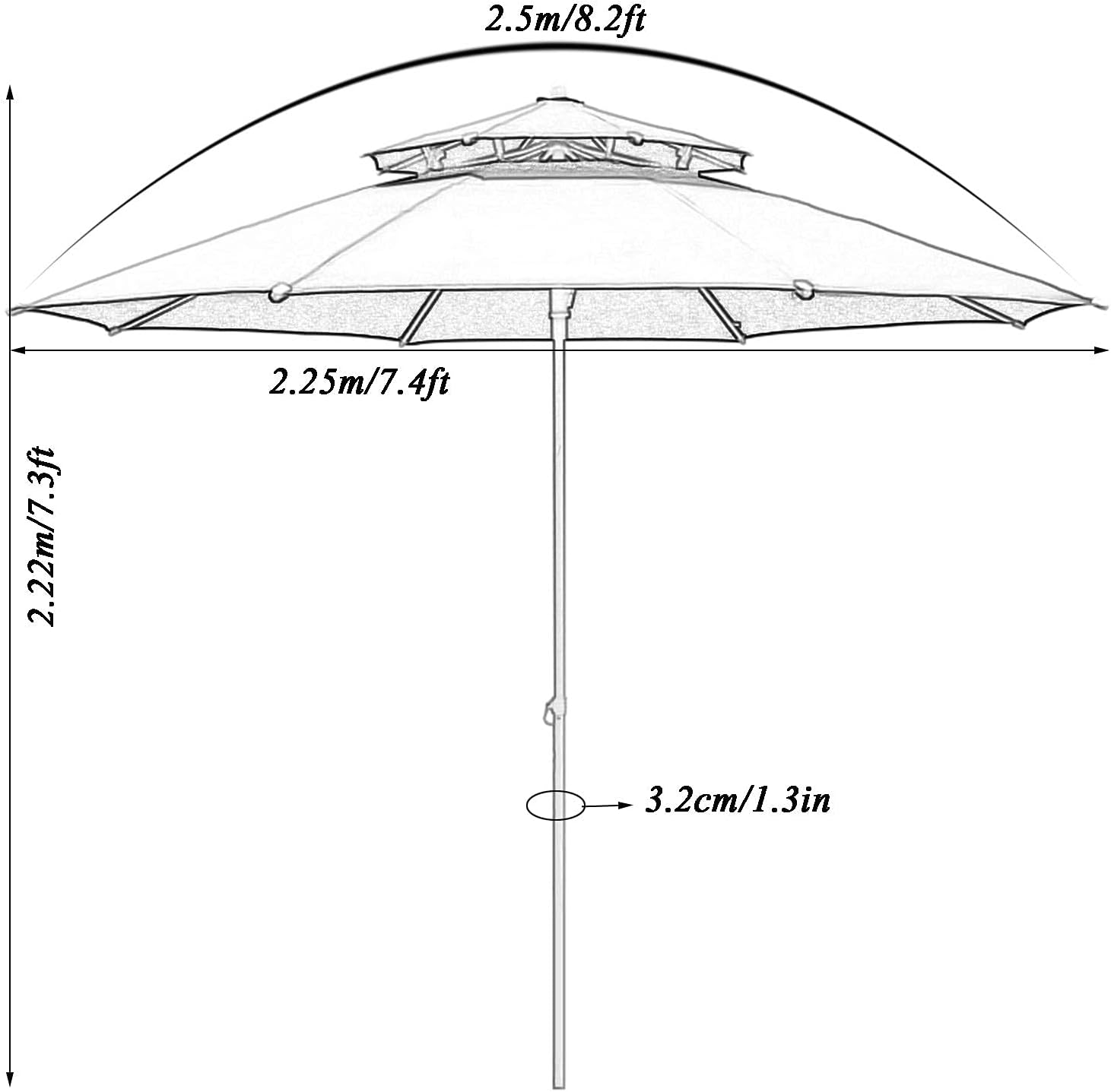 Garten Parasols Garten Parasol, Regenschirm, Doppel -Top -Parasol, runder Regenschirm, abnehmbar, für Outdoor, Strand, Innenhof, Terrassenschild im Freien Parasole