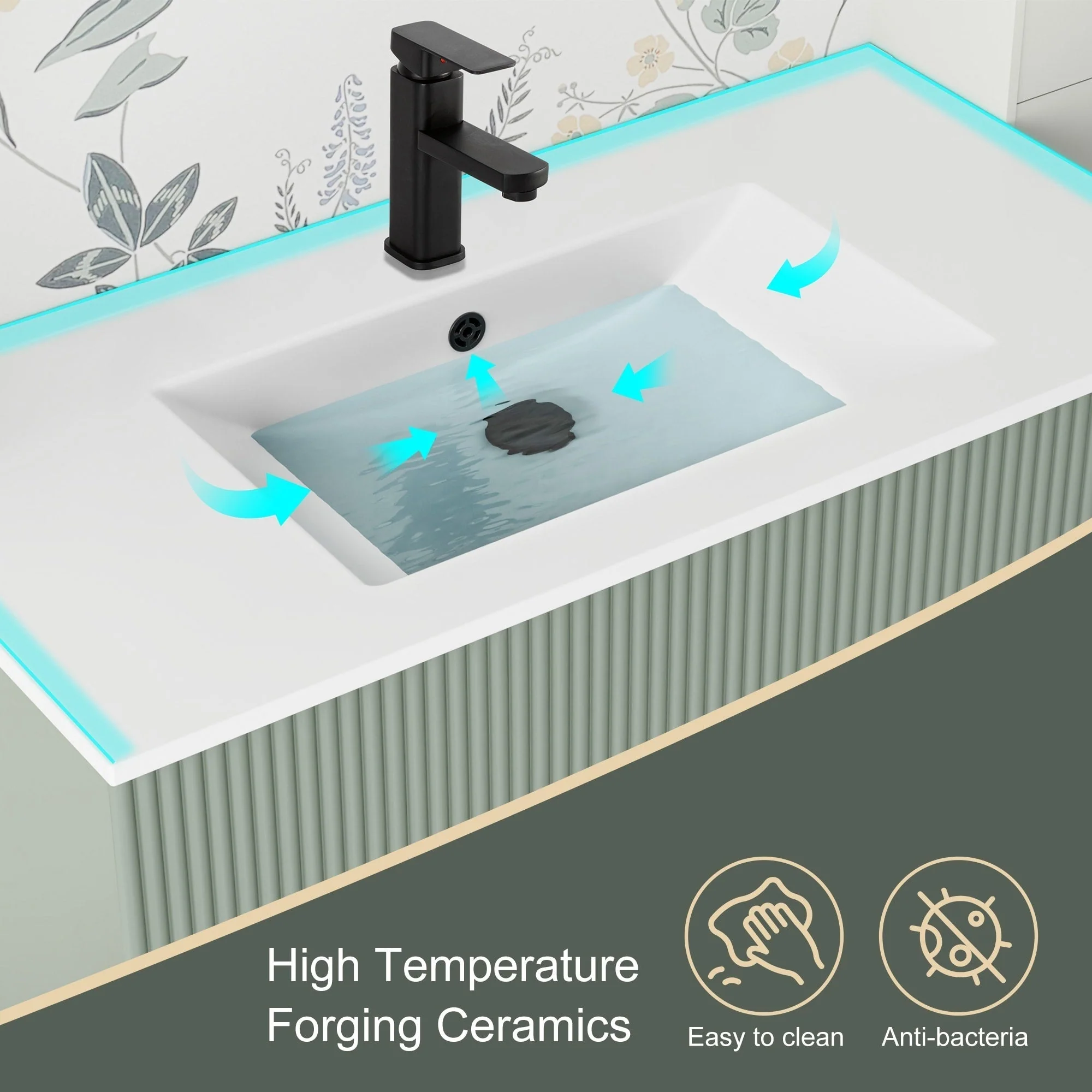 Wavy Line 30/36/48 Bathroom Vanity Set with Sink & Faucet