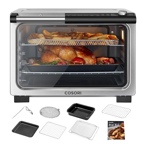 COSORI 13 in 1 Ceramic Air Fryer Toaster Oven Combo, Flat Sealed Heating Elements for Easy Cleanup, Innovative Burner Function, 7 Accessories & Recipes, 26QT, Silver, Stainless Steel: Home & Kitchen