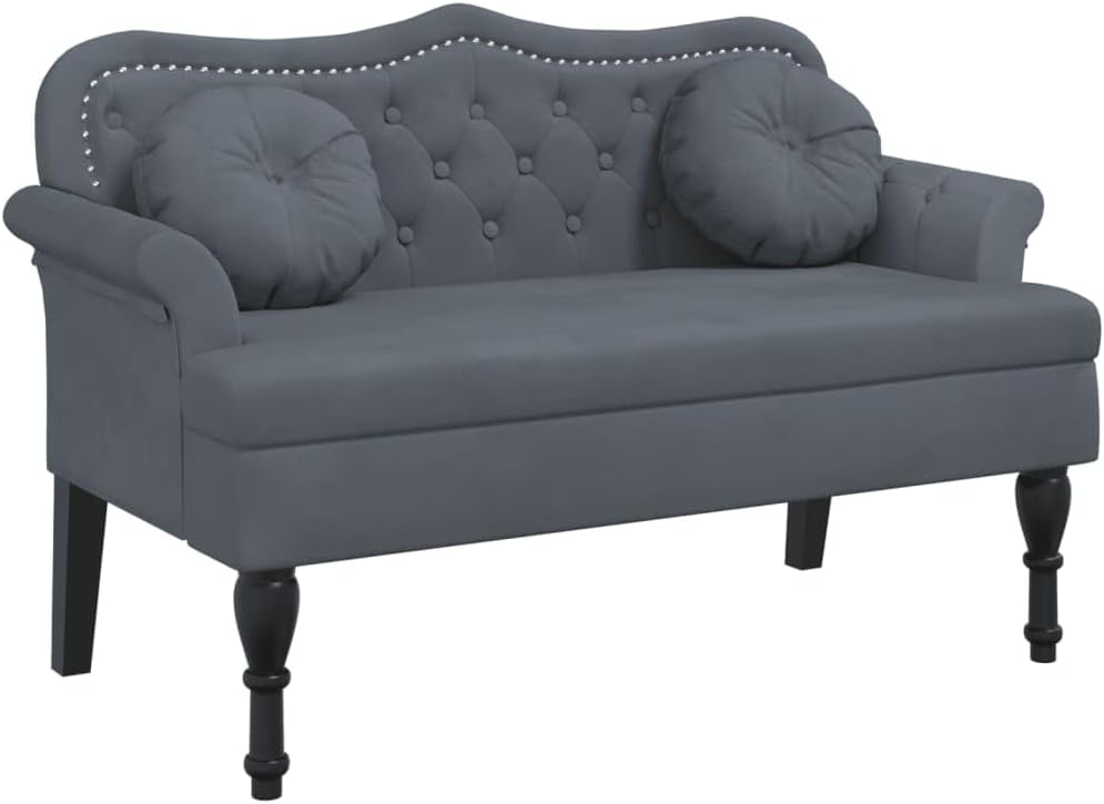 LAPOOH Sitzbank mit Kissen Dunkelgrau 120,5x65x75 cm Samt, Schuhbank, Schuhregal, Schuhablage, Sitzbank Flur, Dielen- & Flurmöbel, Schuhschrank - 372141