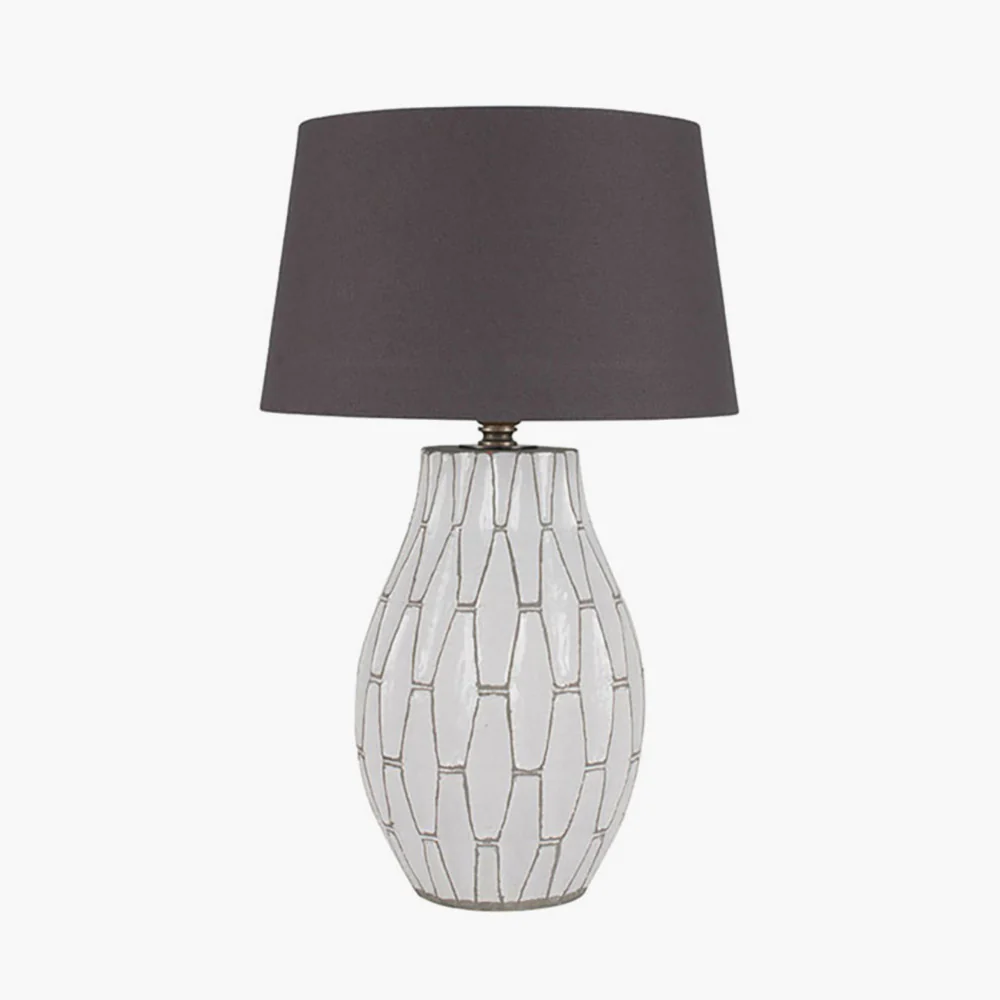 White Stoneware Geometric Table Lamp