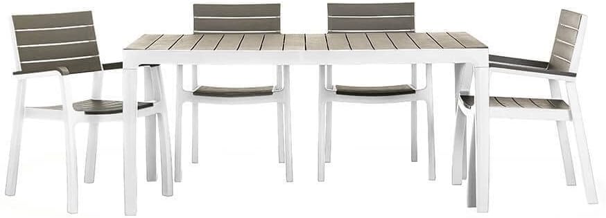 HARMONY Wood Effect Garden Resin Table 160 x 90 cm + 4 Chairs with Arms