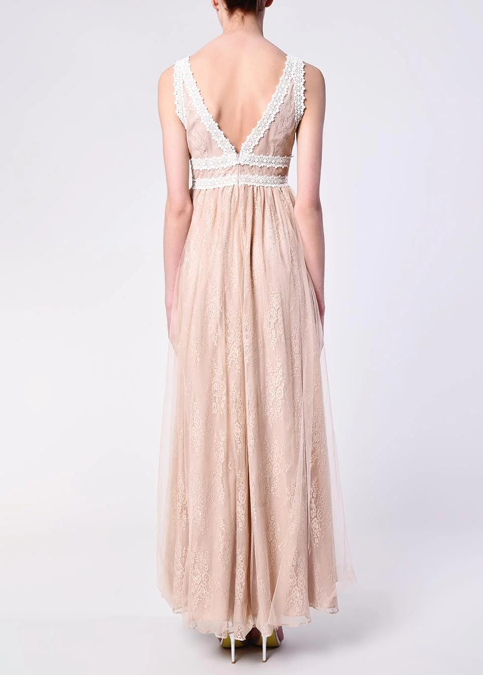 Juliette Nude Lace V-Neck Maxi Dress