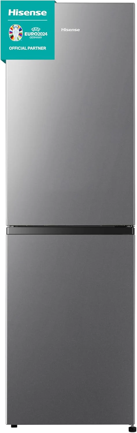 Hisense RB327N4ADD Koelvriescombinatie, EEK D, Total NoFrost, Verwisselbare Deurscharnieren, Flessenrek, 171 Liter Koelgedeelte, 85 Liter Vriesgedeelte, Roestvrijstalen look