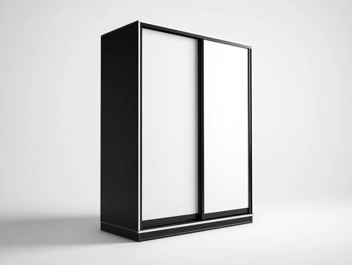 Kleiderschrank mit Schiebetüren - Metall-Holzwerkstoff - 182 x 61 x 198 cm - Schwarz-Weiß - Moderner Stil