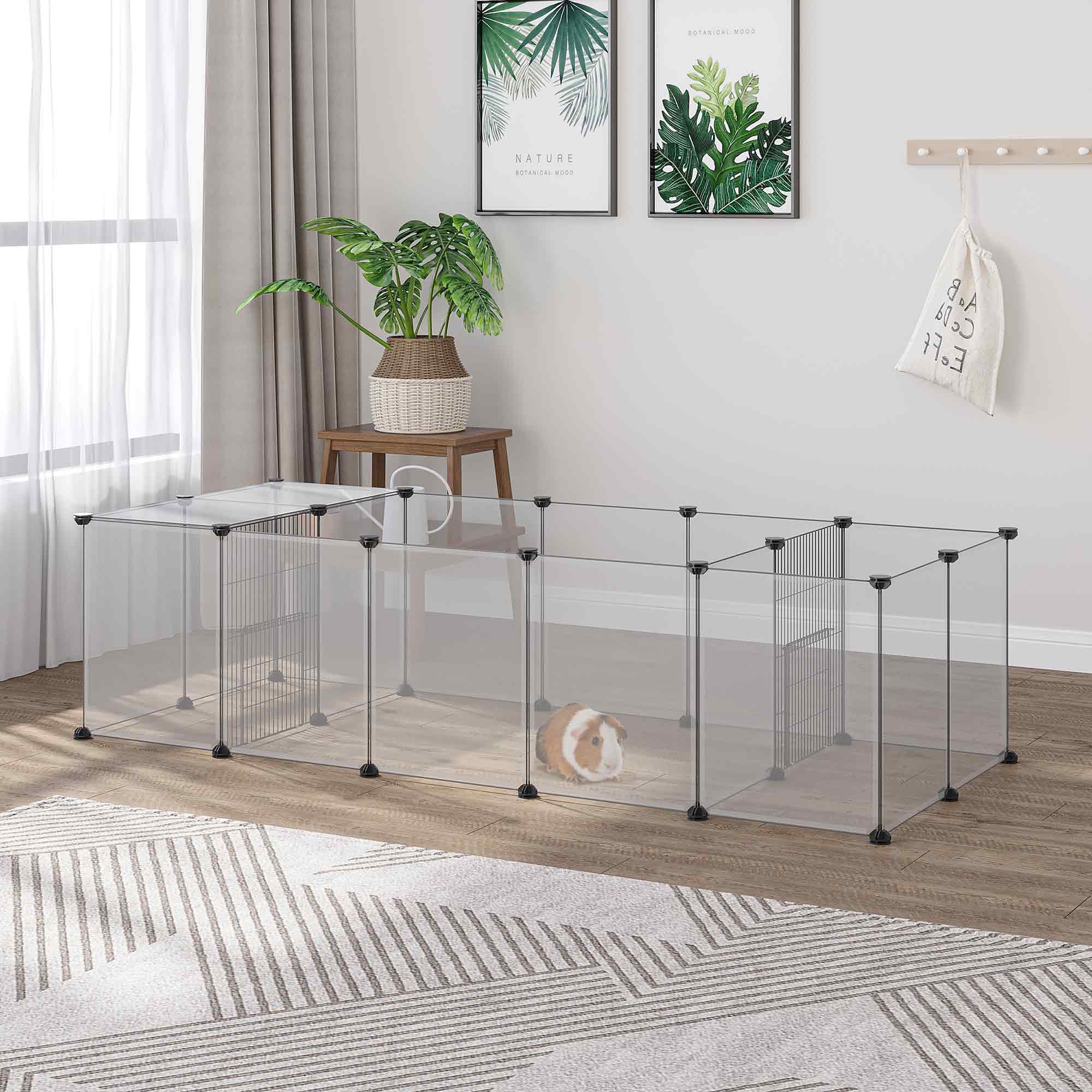 PawHut Gehege modulare Park für kleine Tiere 20 Paneelen für Kaninchen Hamster Welpen Schwein 175 x 70 x 45 cm weiß
