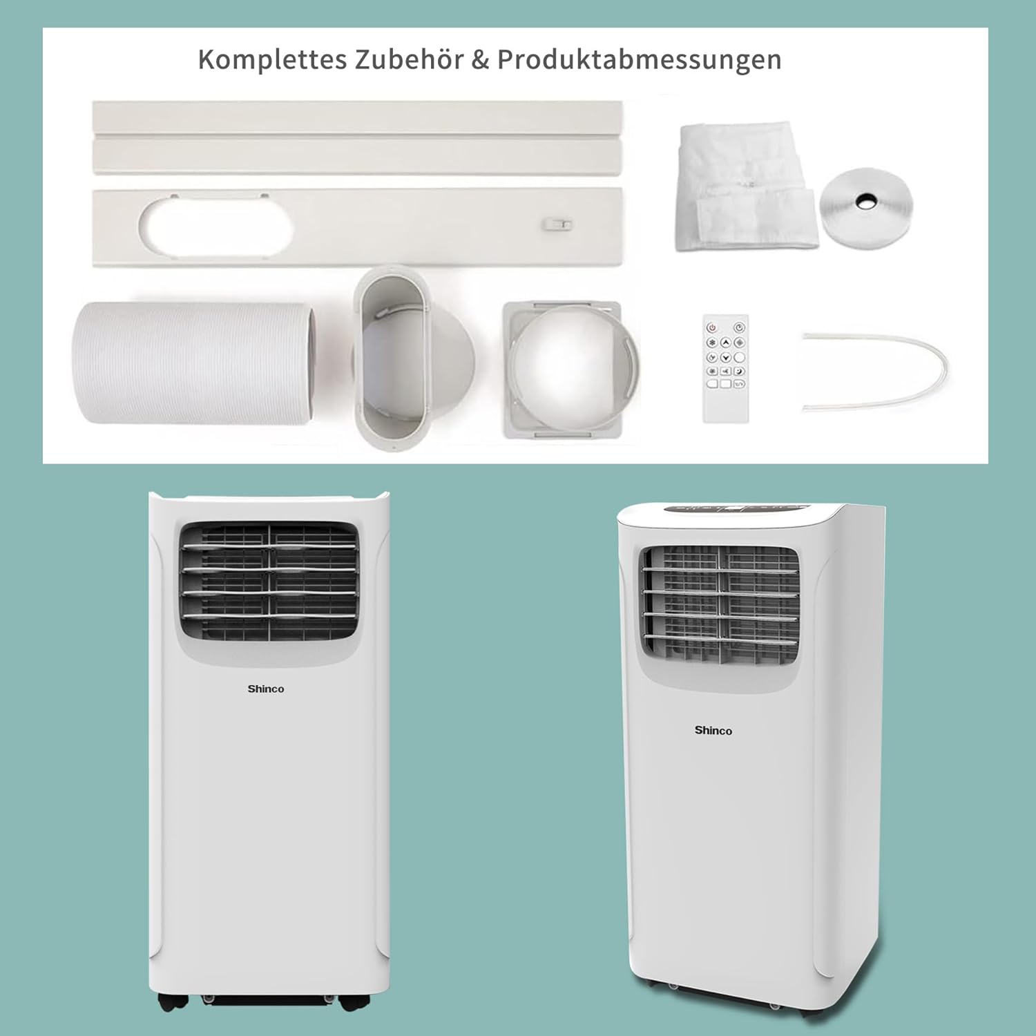 SHINCO Mobile Klimaanlage mit Abluftschlauch, 9000BTU, 2,6 kW, Kühlen&Ventilieren&Entfeuchten, Mobiles Klimagert mit Schlafmodus, Raumgre bis 22㎡, 24-Stunden-Timer