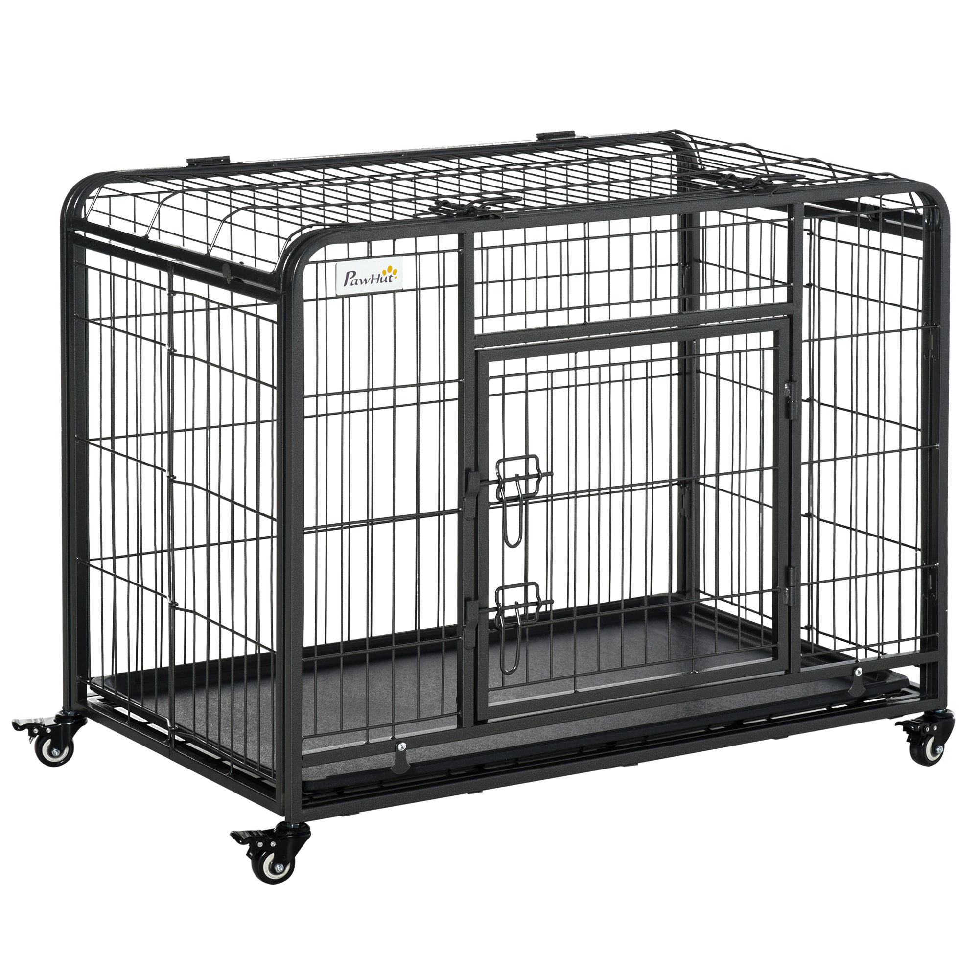 PawHut Transportbox auf 4 Rollen 94 cm x 58 cm x 69,5 cm Metall, PP, Schwarz