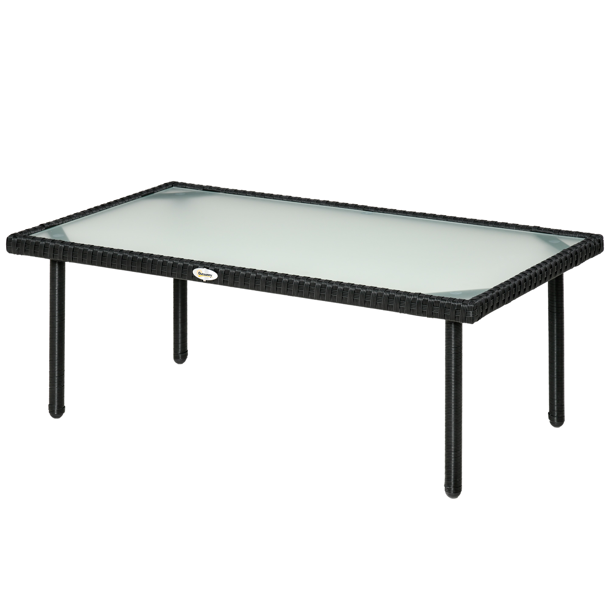 Outsunny Gartencouchtisch mit 5 mm dickem gehärtetem Glas, Kunstharz-Rattanimitation Schwarz
