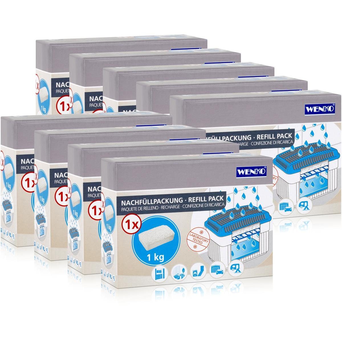 Luftentfeuchter 9x Wenko Nachfüllpackung Feuchtigkeitskiller Raum-Entfeuchter, 1kg Gra