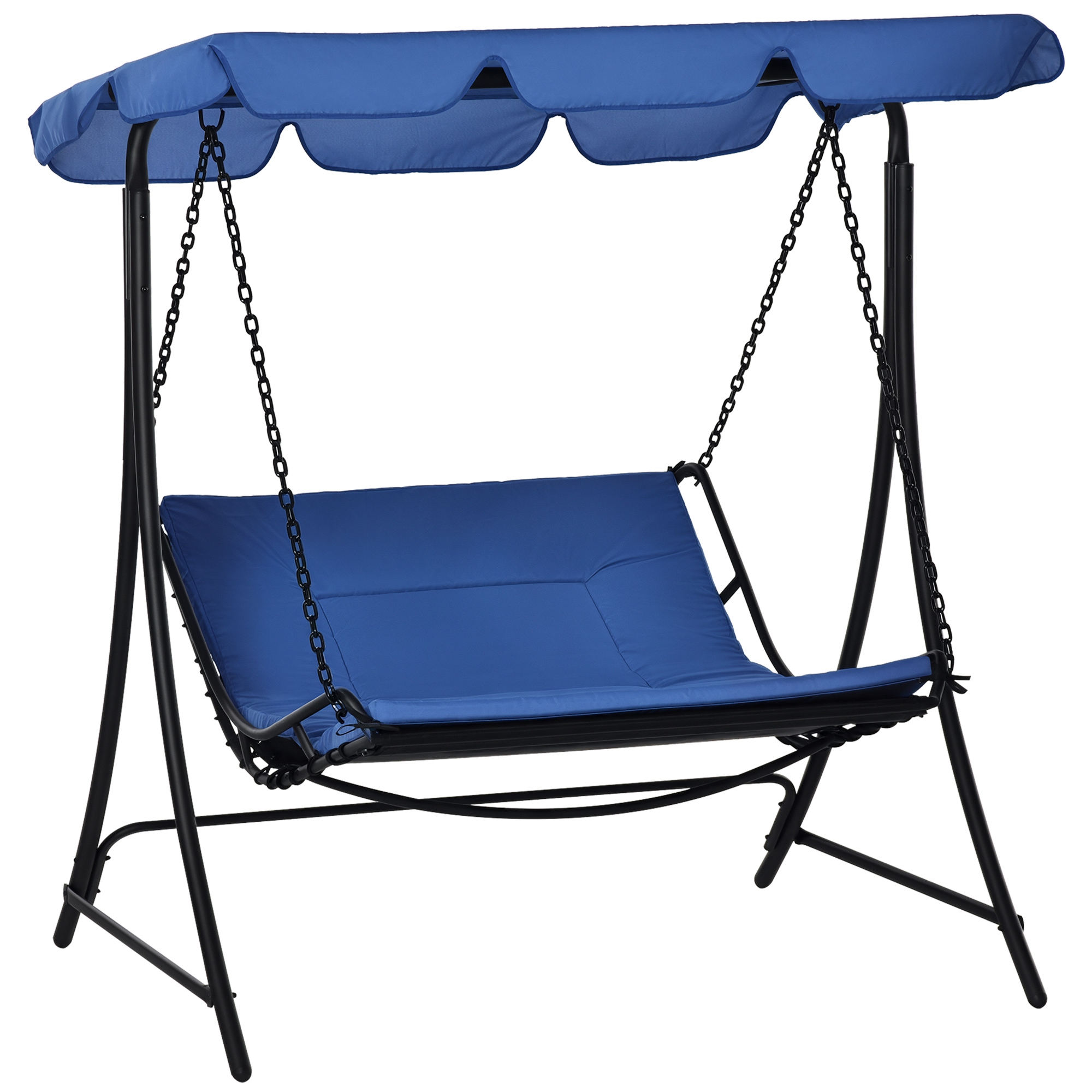 Outsunny Schwingliege Hollywoodschaukel Gartenliege mit Dach für 2 Personen Stahl Blau 164 x 116 x 176cm