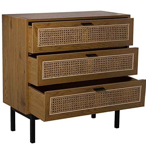 DRW Cassettiera con 3 cassetti in Legno MDF, Vimini e Metallo in Naturale e Nero 80x35x80cm, estandar : Amazon.it: Casa e cucina