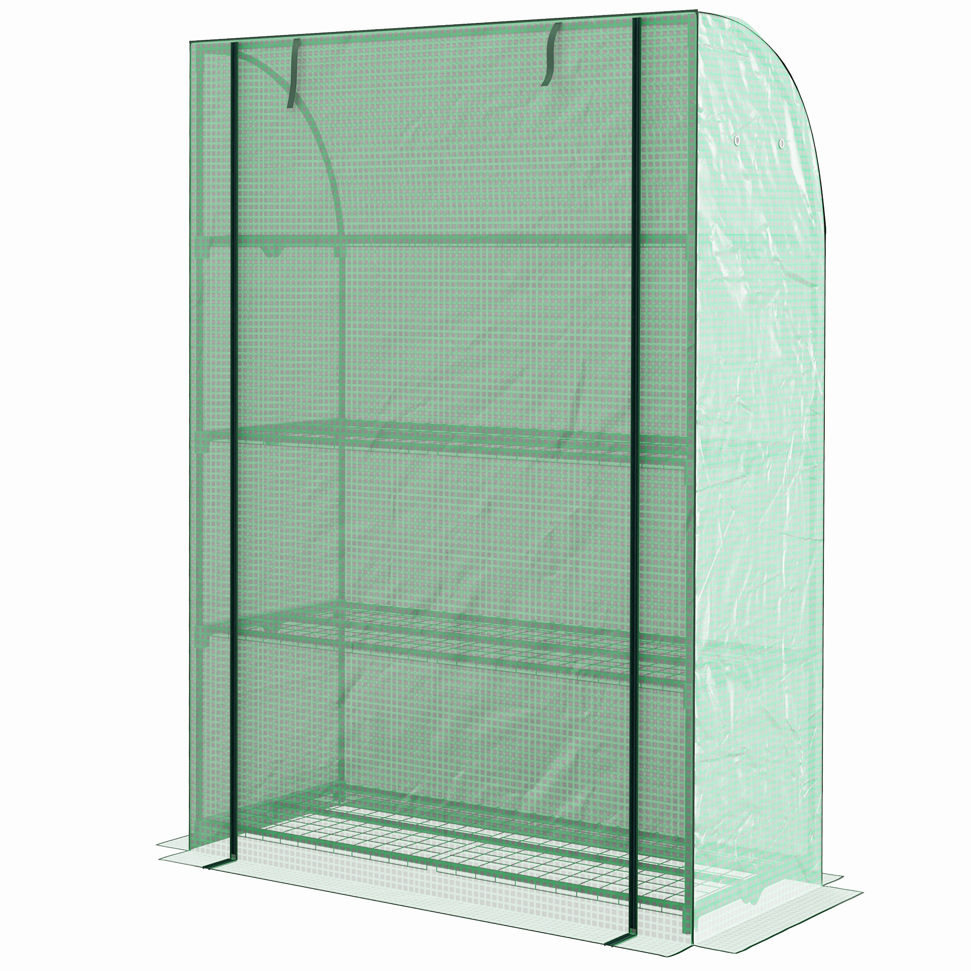 Outsunny Mini-Gewächshaus mit 4 Etagen mit verstärkter PE-Abdeckung, Rollladentür und Regalen 120 x 50 x 170 cm, grün