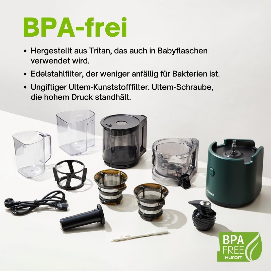 HUROM | Entsafter Gemüse und Obst | Slow Juicer | H320N | Elektrische Kaltpresse | Ruhiger Motor | Leicht zu Reinigen | mit groem Behlter und Siebfilter 2L | 200 Watt | BPA Frei | Schwarz