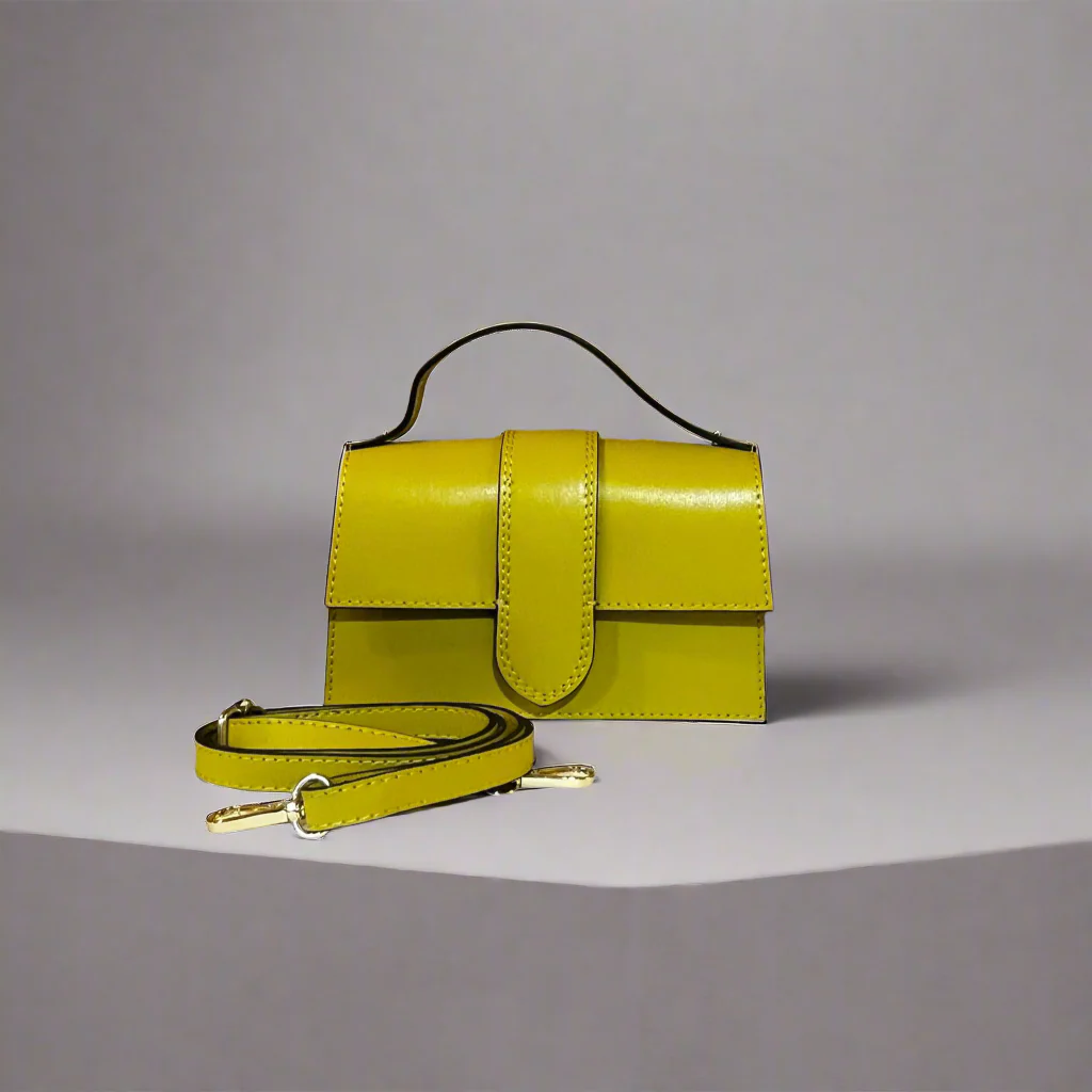 Mini Leather Handbag with Attachable Shoulder Strap | Pale Lime