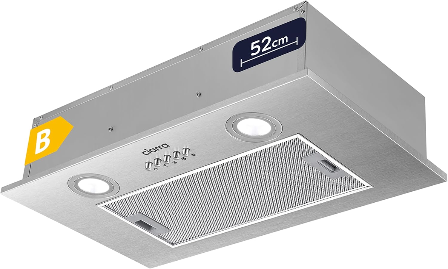 CIARRA CBCB5913A Cappa Aspirante Incasso 52cm - 300m3/h - 3 Velocità - Doppia Modalità - Facile Installazione - Nero Elegante