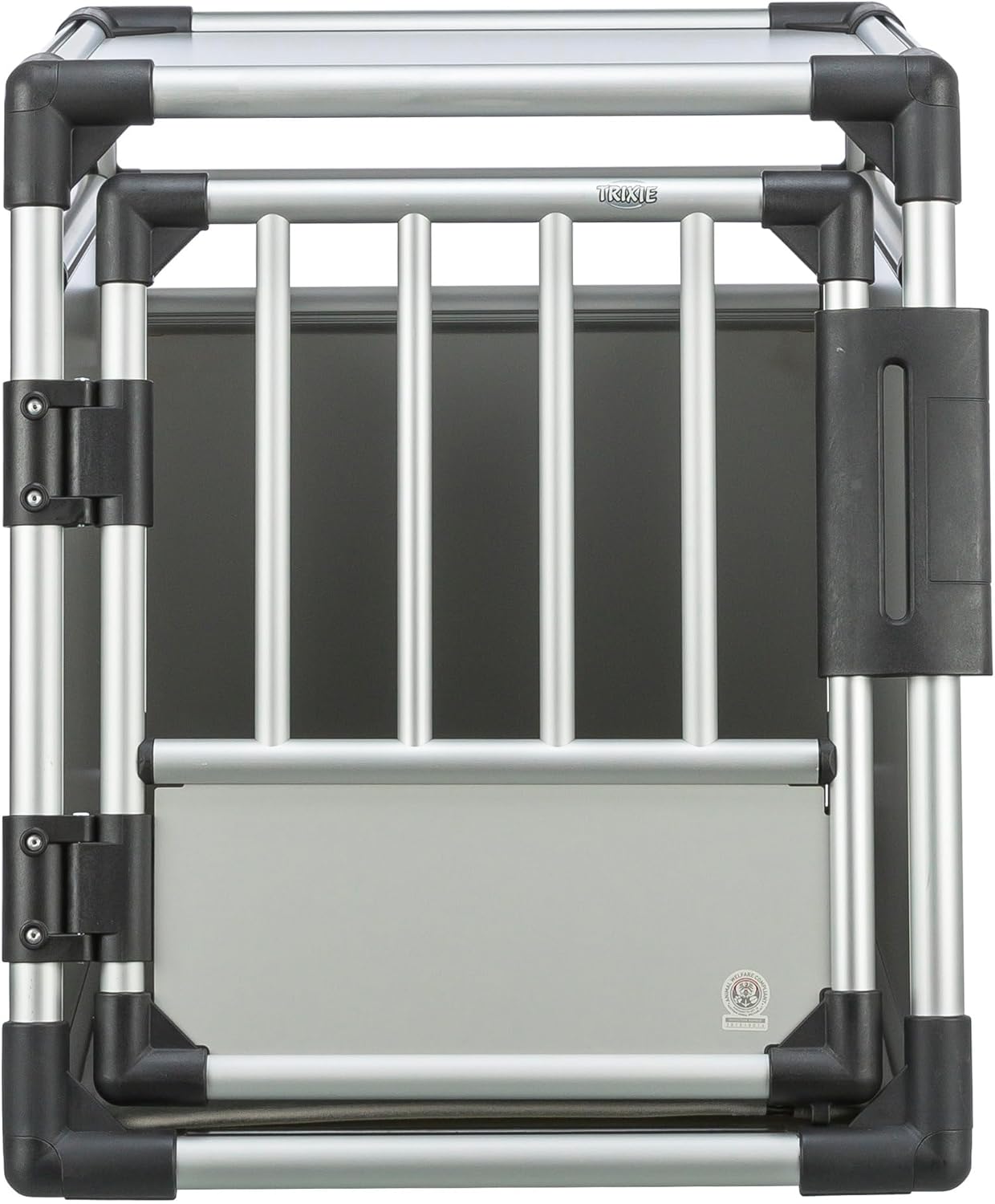 TRIXIE Hunde-Transportbox, Aluminium, L: 92 x 64 x 78 cm, grafit, rutschfste Liegematte, Klettleiste am Boden, Sicherheitsverschluss, stabil und geruscharm, hochgeschlossene Wnde - 39338