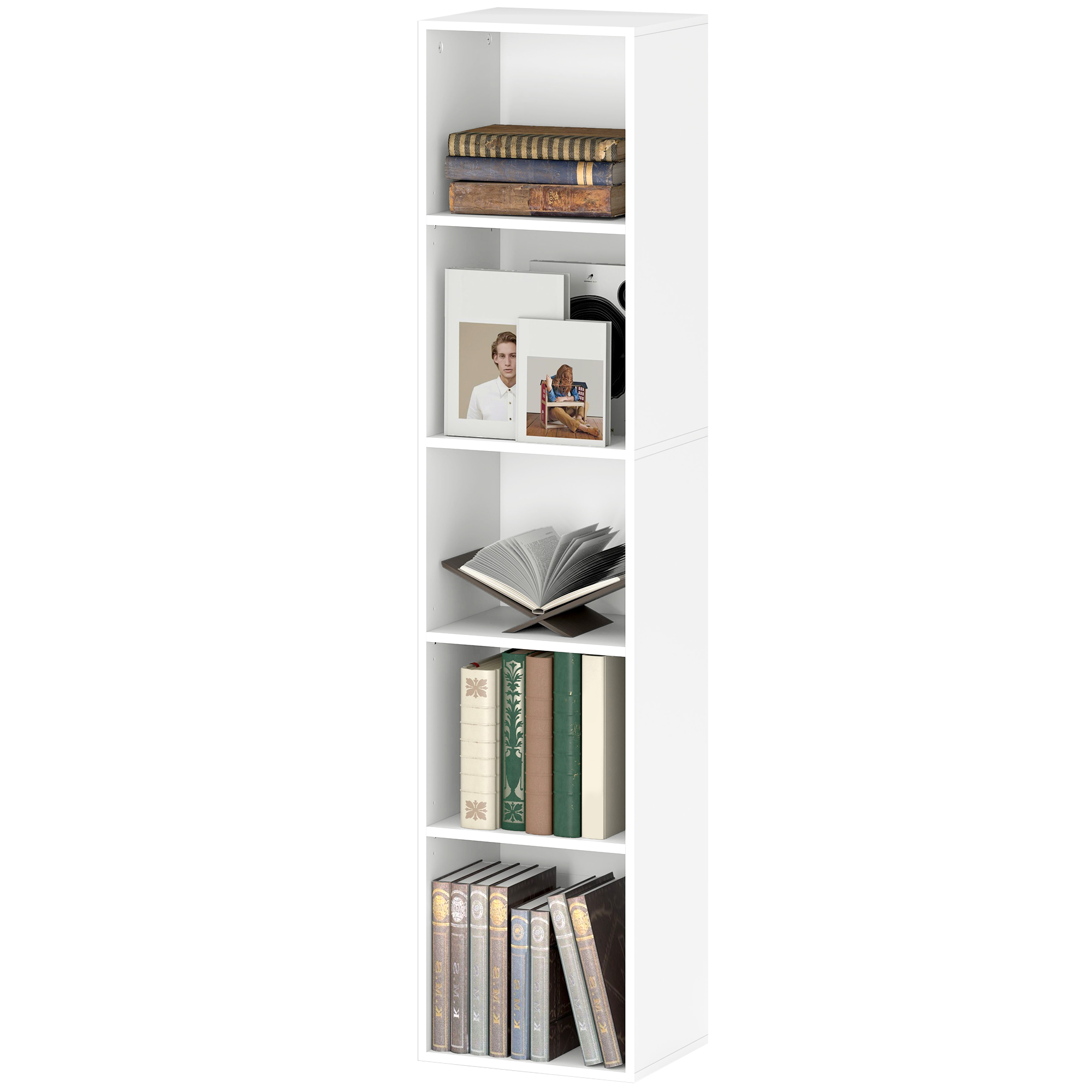 HOMCOM Bücherregal Aufbewahrungsregal 5 Ebenen mit verstellbaren Regalen für Wohnzimmer, Schlafzimmer, Büro, 30x24x133,5cm, weiß
