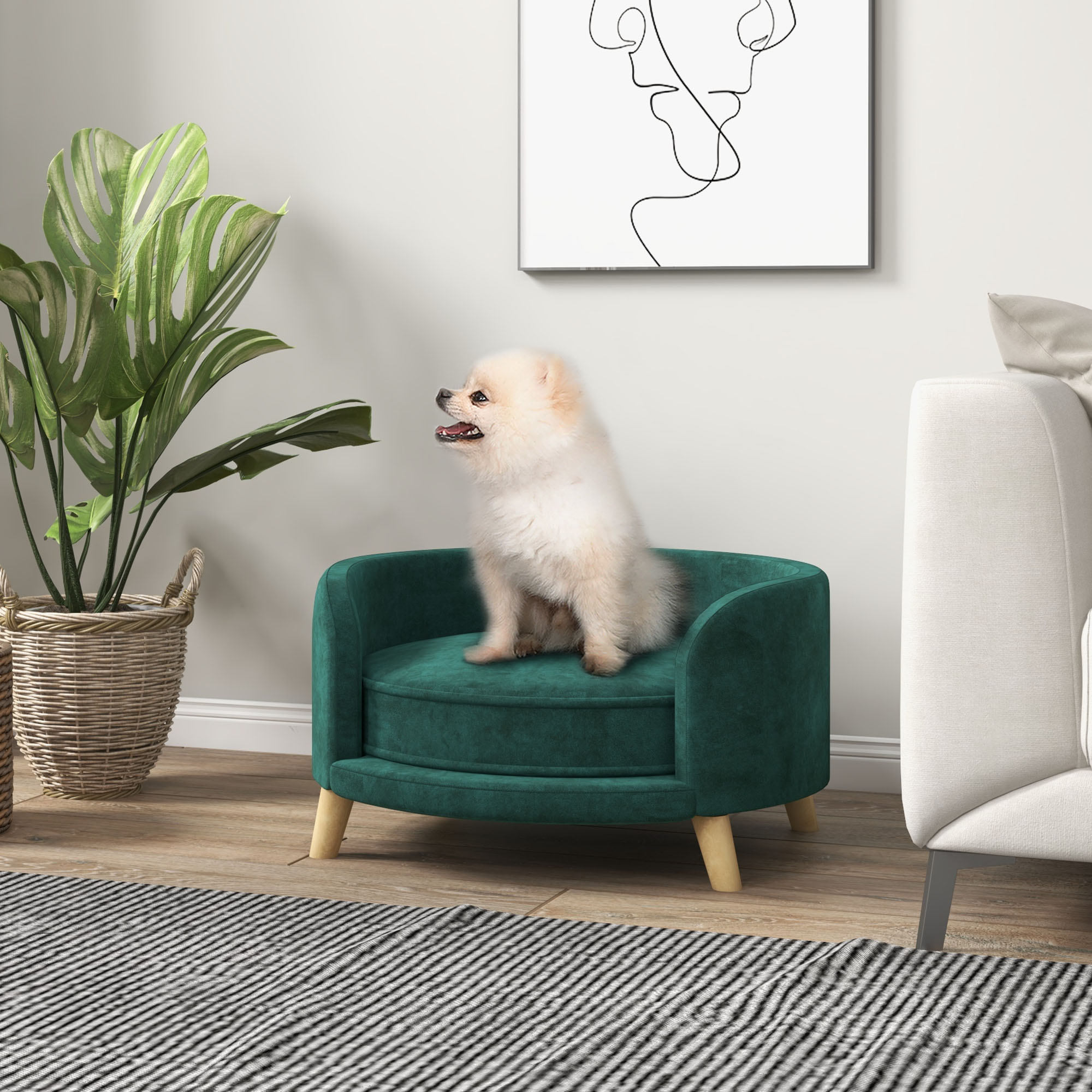 PawHut Hundebett Hundesofa Haustiersofa, Eukolyptusholz, 68 x 68 x 35 cm, Grün