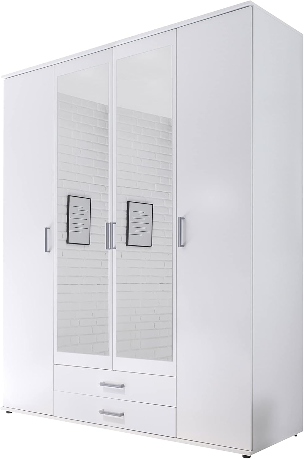 AVANTI TRENDSTORE - Kalle Laminated Wood Wardrobe with 4 Hinged Doors and 2 Drawers, Available in 2 Different Colours, Dimensions: LAP 160 x 196 x 54 cm (White)
