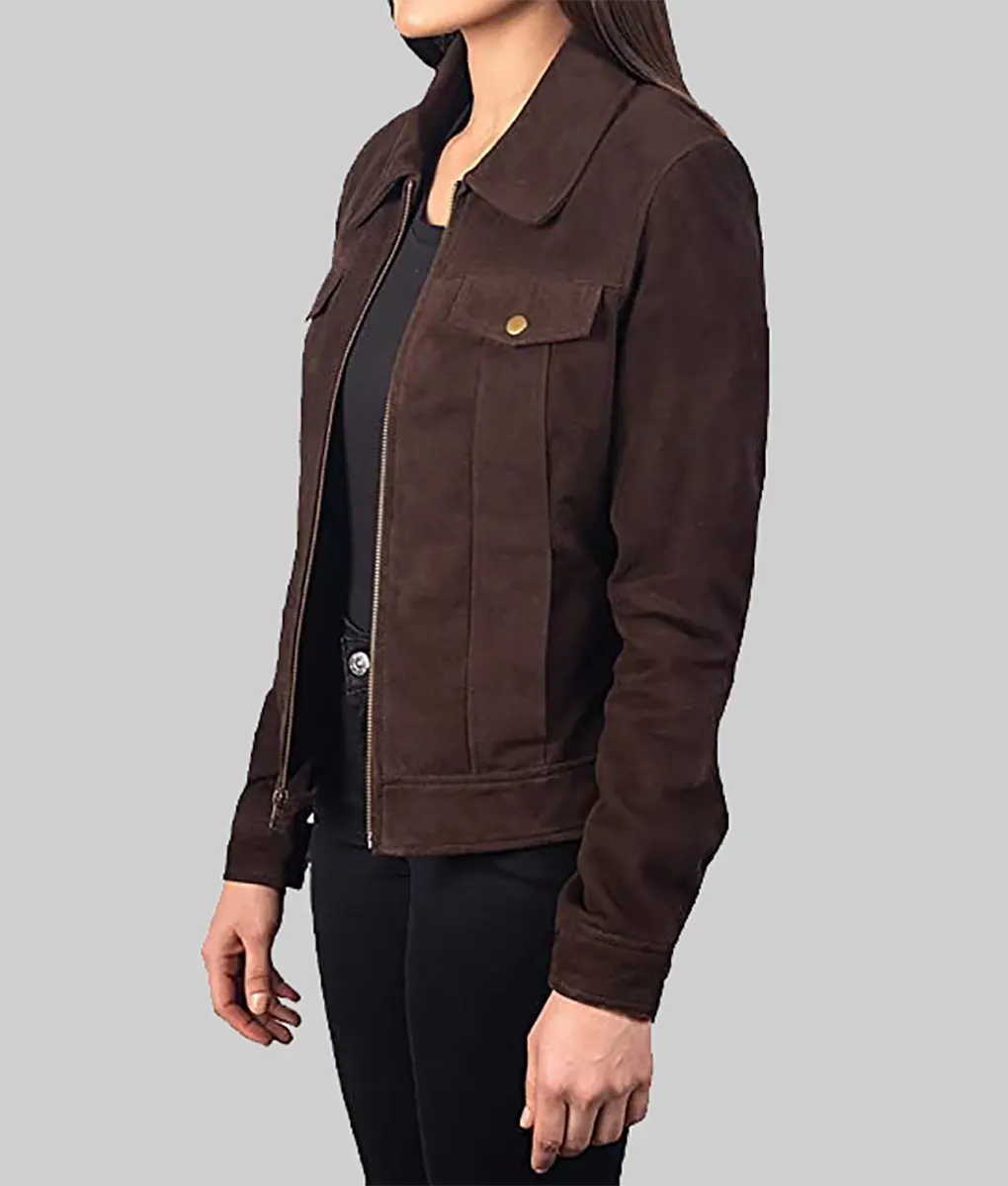 Scarlett Dark Brown Suede Trucker Jacket