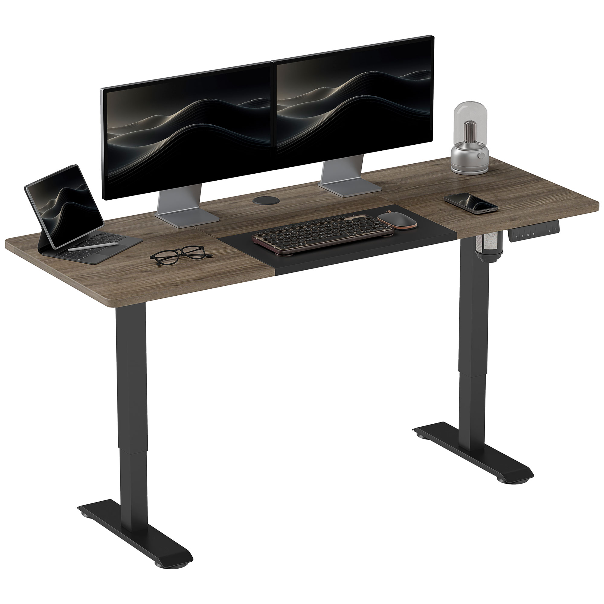 Vinsetto Höhenverstellbarer Schreibtisch Elektrisch 140 x 70 cm Computertisch mit 4 Memory-Steuerung, 4 tlg. Tischplatte, Steh-Sitz Tisch mit Anti-Kollision, Überhitzungsschutz Schwarz